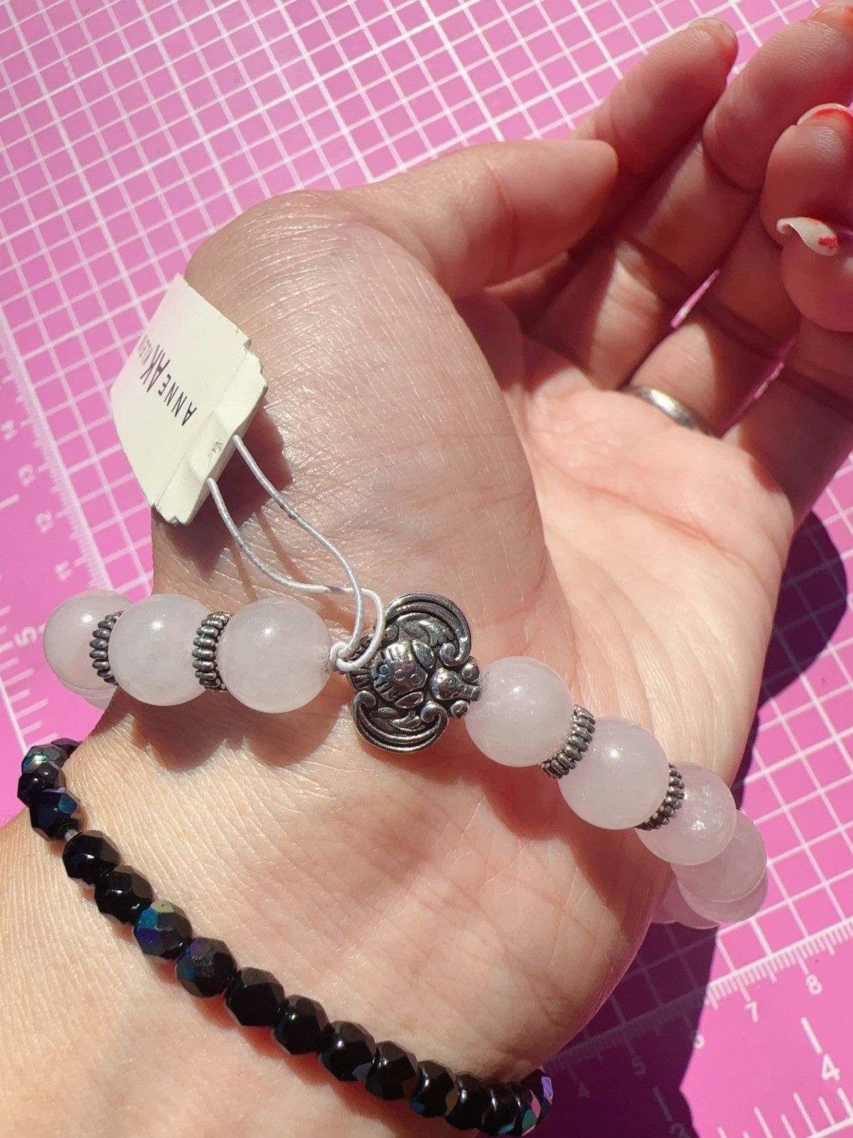 Anne Klein Anne Klein pink jade adjustable bracelet with silver lucky Size ONE SIZE - 2 Thumbnail