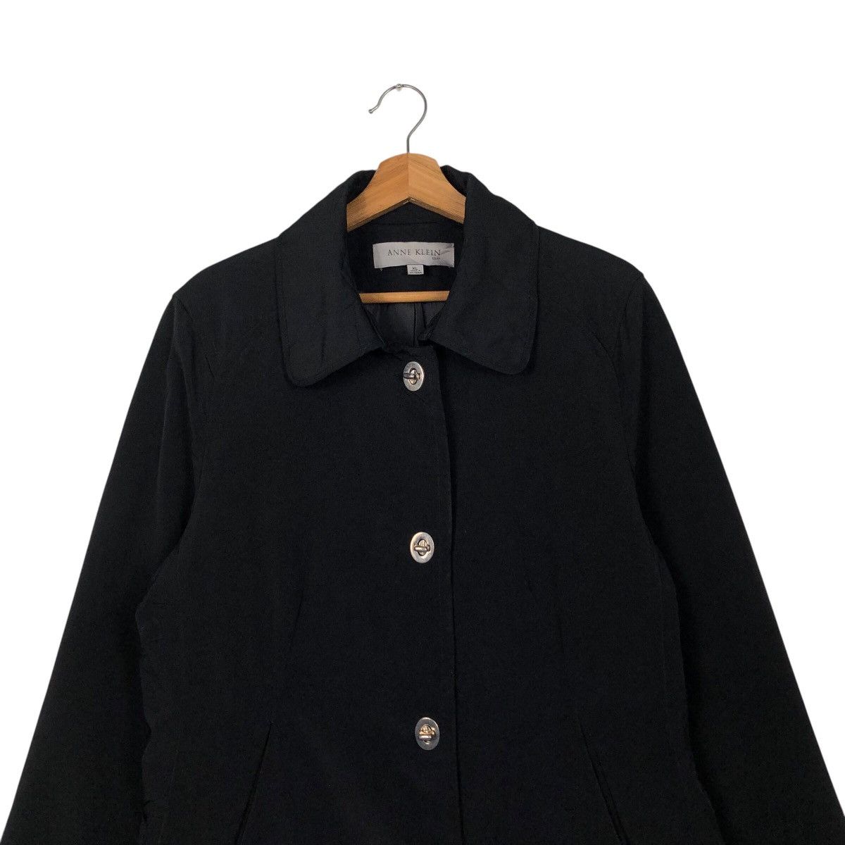 Vintage 📌Rich Black Vintage Long Jacket Anne Klein Coat Size US XL / EU 56 / 4 - 4 Thumbnail