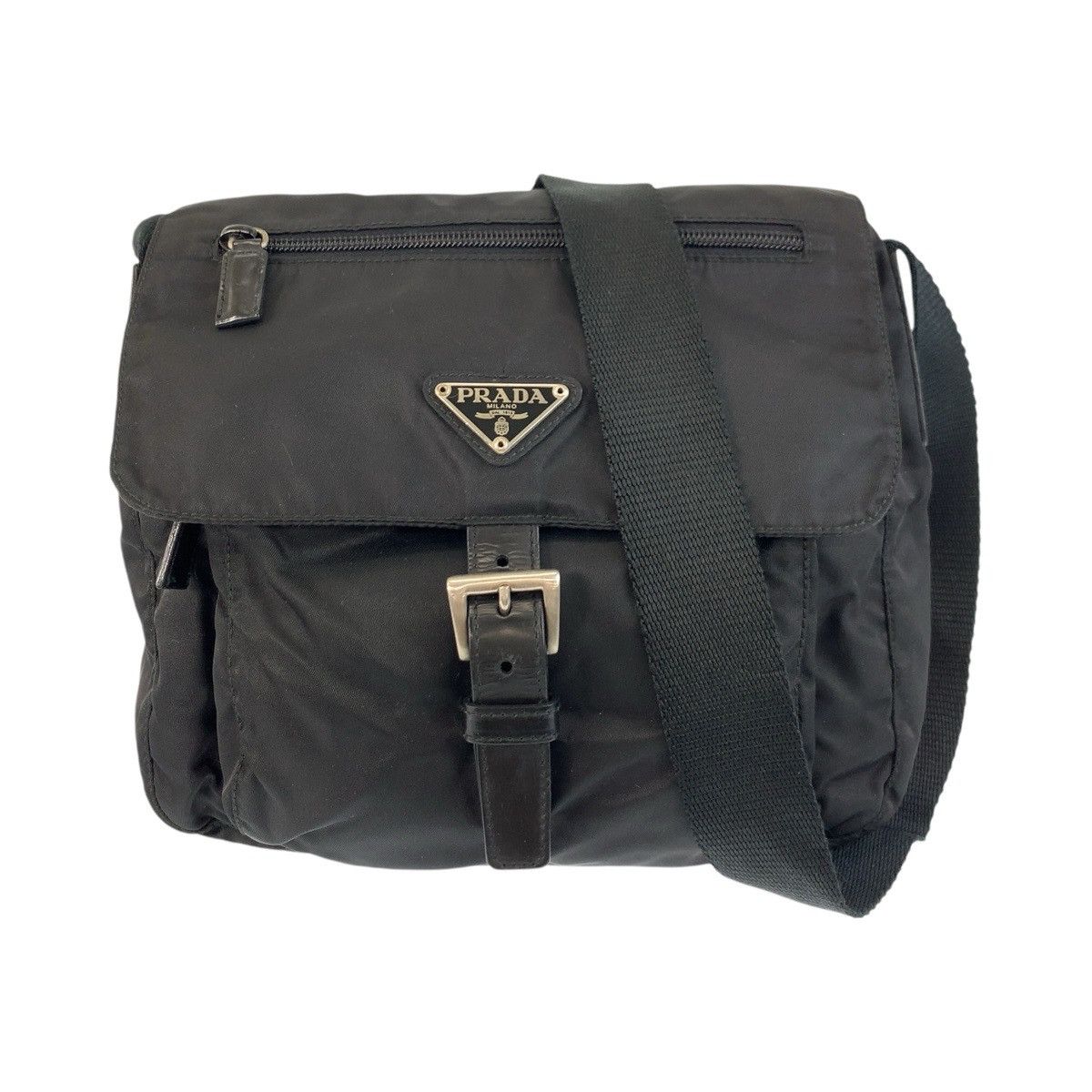 Prada Prada Tessuto Triangle Logo Plate Nylon/leather Shoulder Bag 502394 Leather Shoulder Bag in Black, Women's