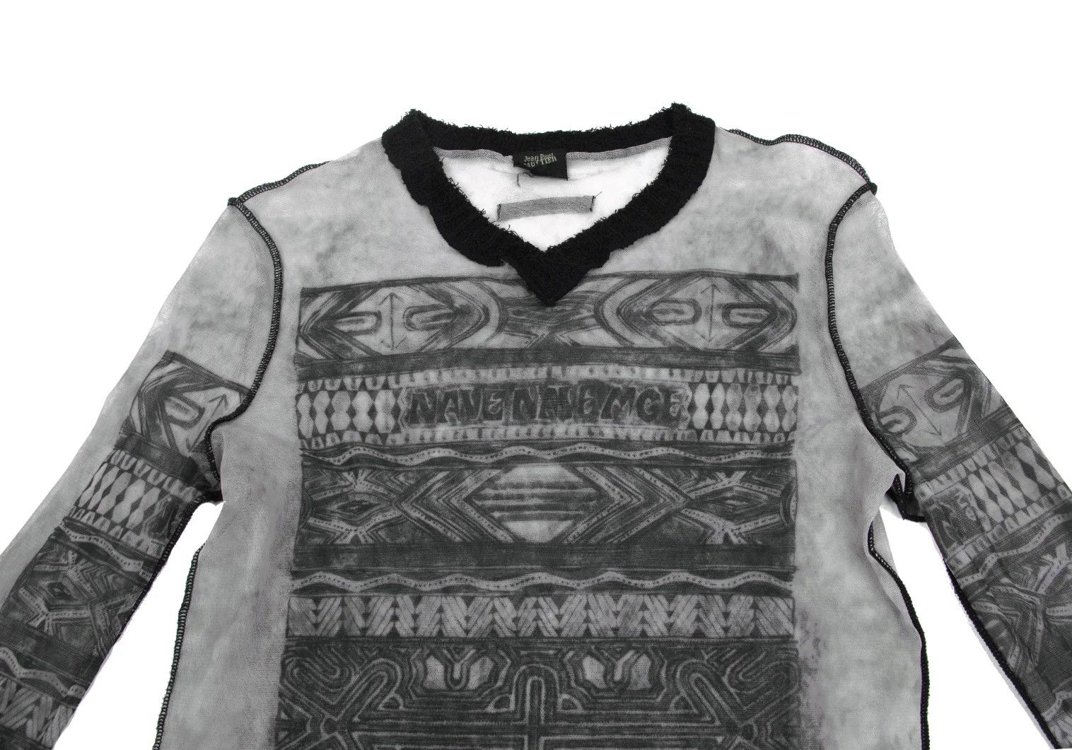 Jean Paul Gaultier Graphic Print Power Net V-Neck T-Shirt in Gray/Black Size US M / EU 48-50 / 2 - 2 Thumbnail