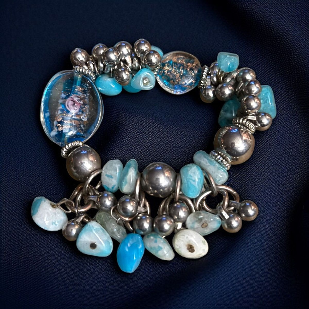 Vintage Vintage chunky Murano glass and blue agate stretch bracelet Size ONE SIZE - 1 Thumbnail