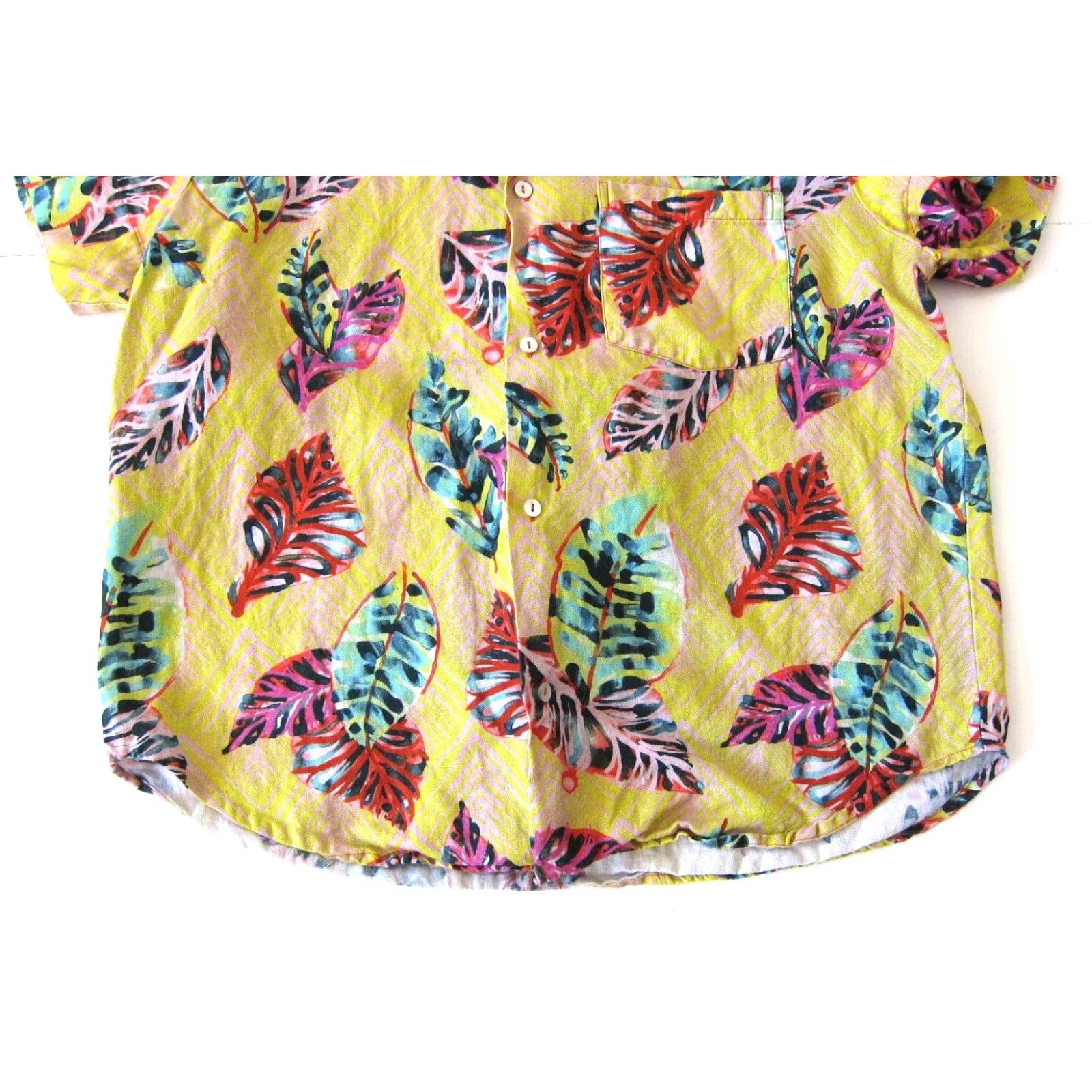 Pinko Sigal Linen Cotton Floral Hawaiian Button Down Shirt Men Small Yellow Pink Green Mens Size US S / EU 44-46 / 1 - 7 Thumbnail