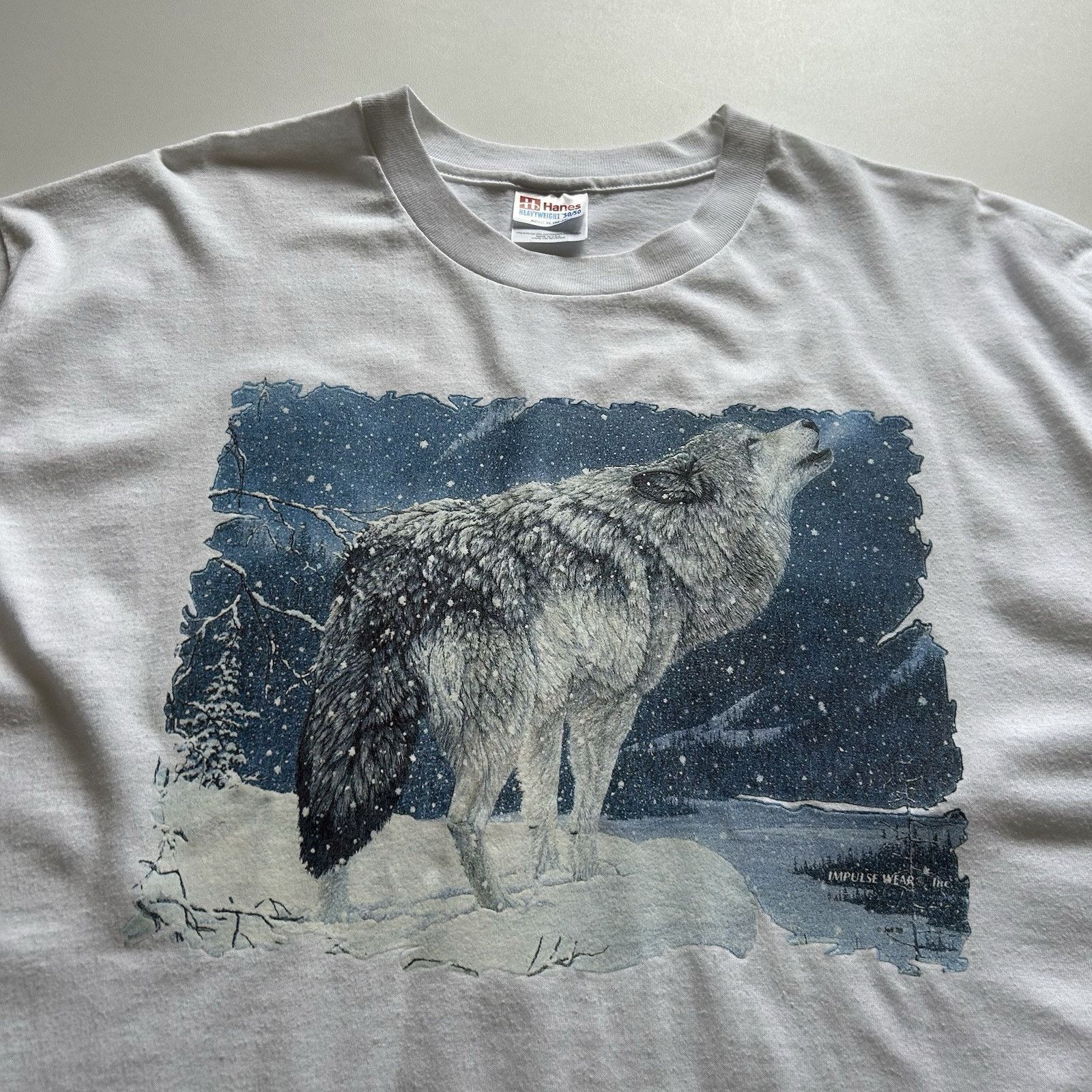 Hanes Vintage 90s Wildlife Wolf Animal Art T Shirt XL Made In USA Size US XL / EU 56 / 4 - 2 Thumbnail