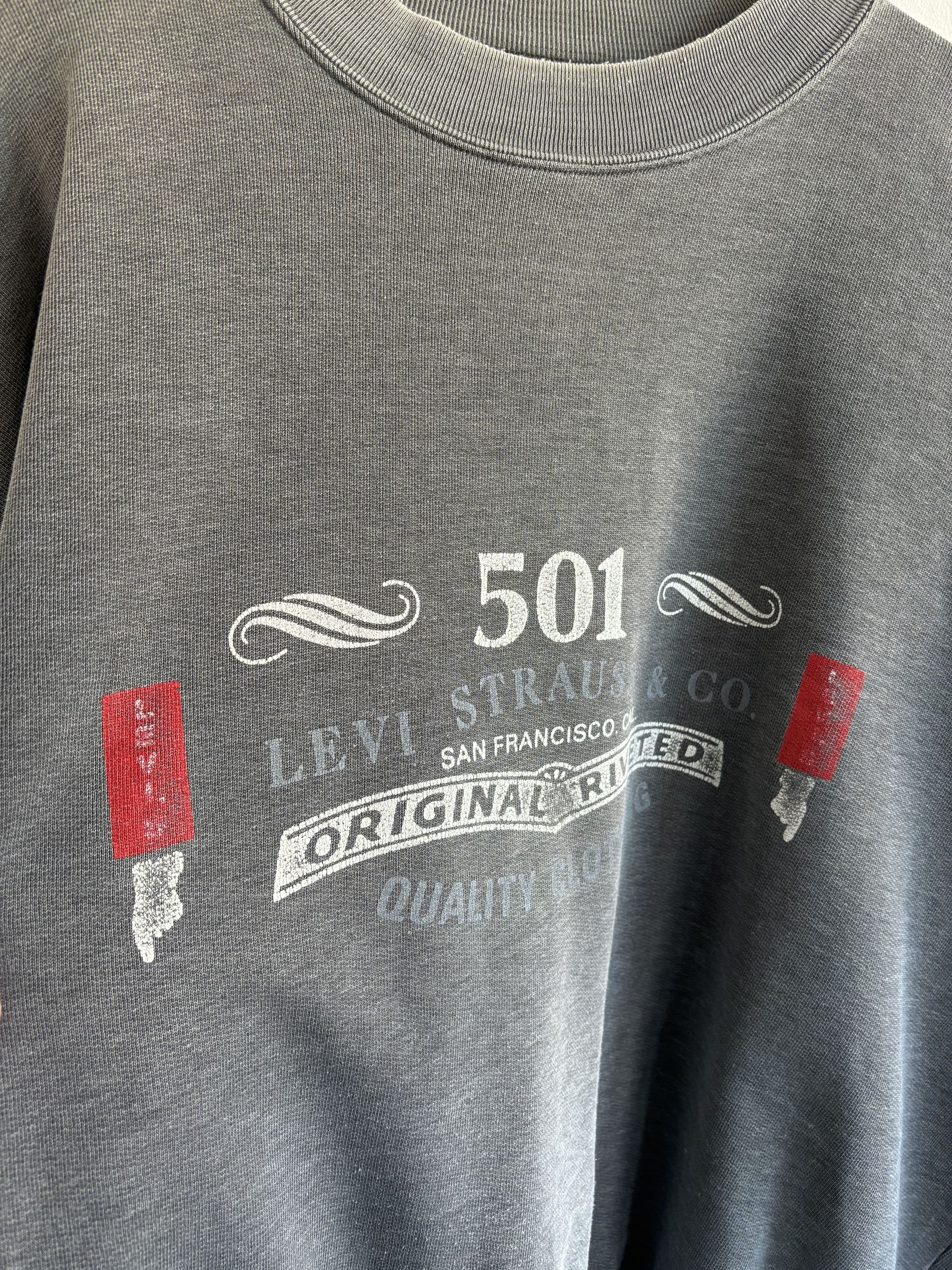 Levi's × Levi's Vintage Clothing Vintage 80s Levis 501 Washed Grey Sweatshirt Size US L / EU 52-54 / 3 - 4 Thumbnail