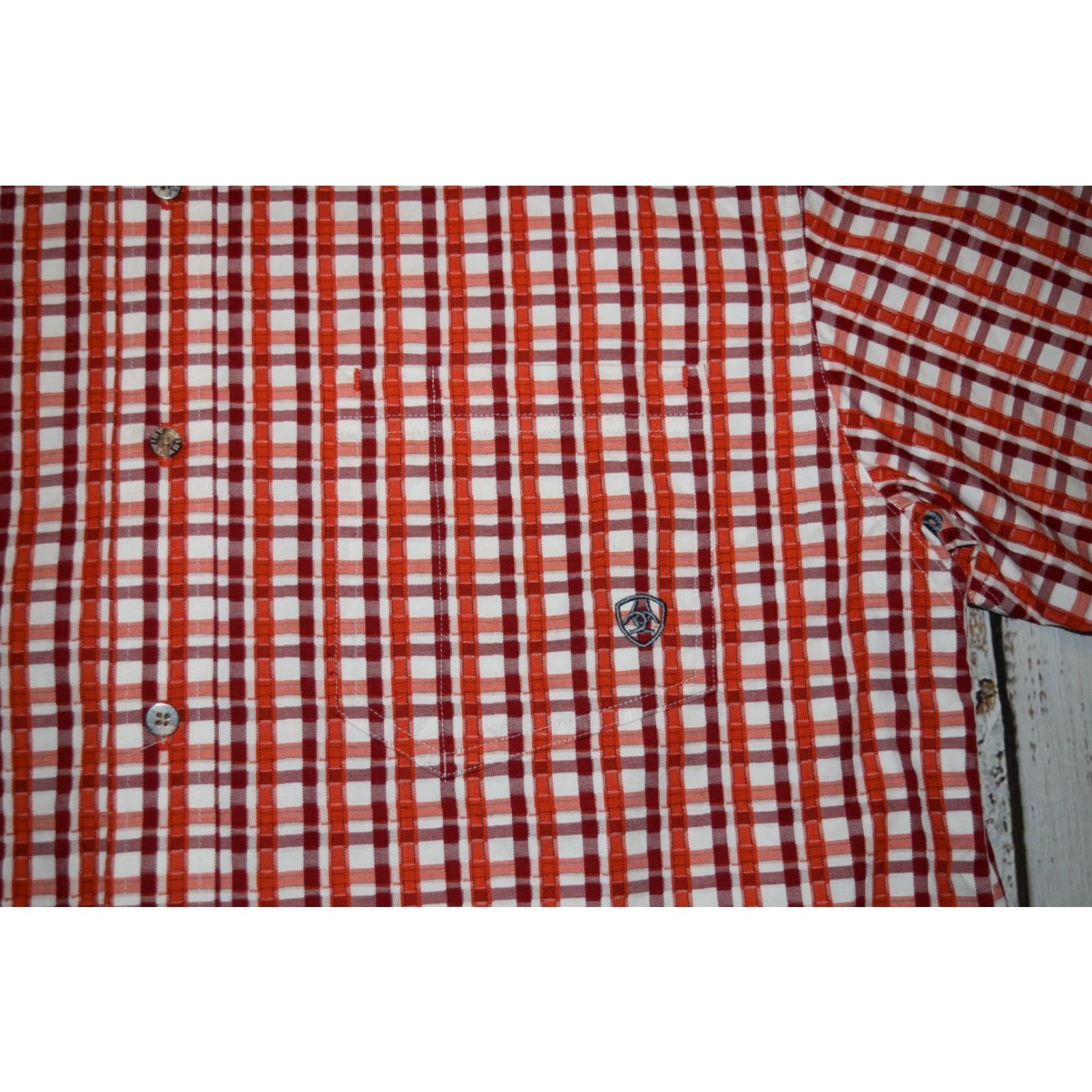 Ariat MENS ARIAT LONG BUTTON SHIRT Plaid CHECKERED Vented FARM ORANGE RED WHITE Large Regular Fit Casual Workwear Western Button-Down Collared Shirt Size US L / EU 52-54 / 3 - 4 Thumbnail