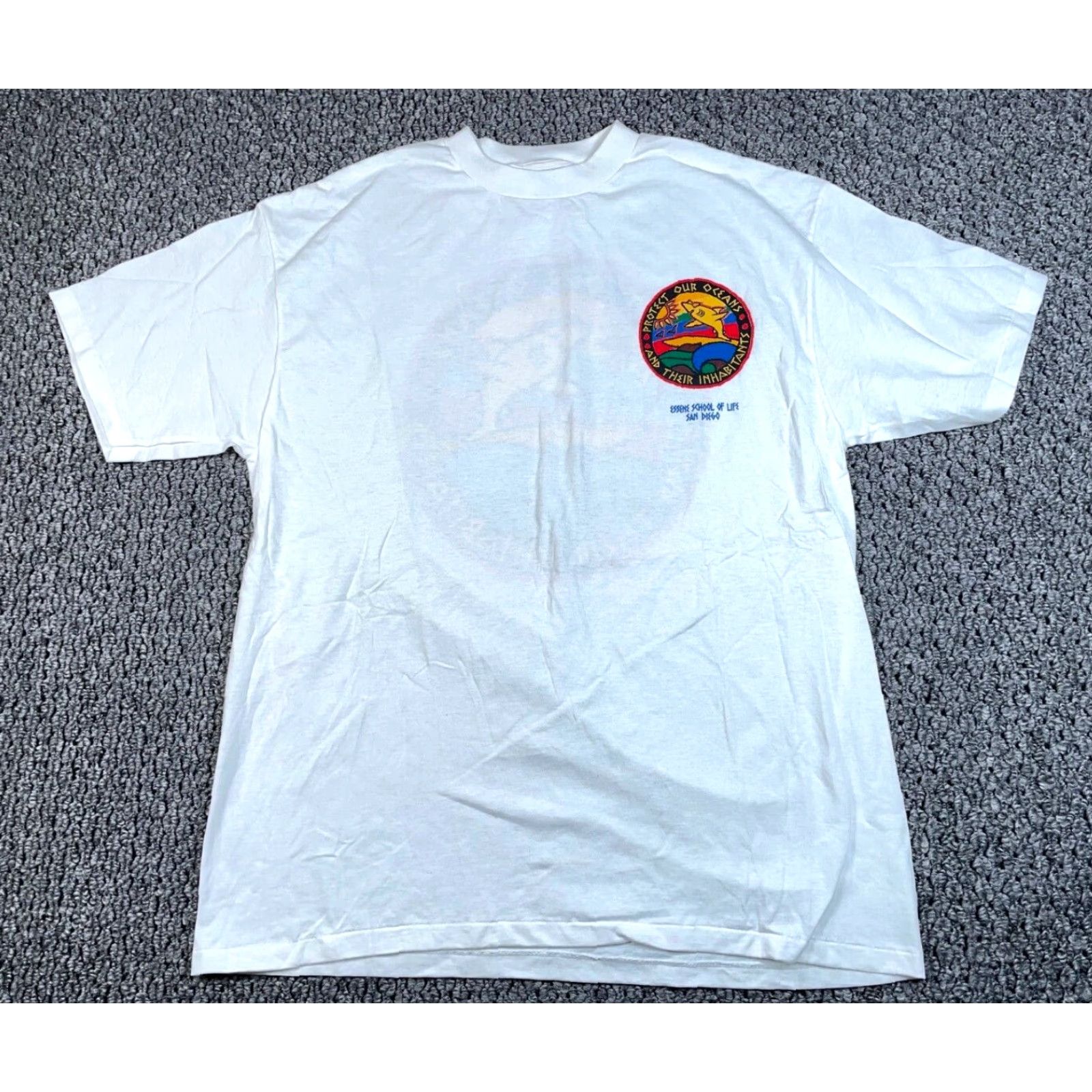 Vintage VINTAGE School of Life Dolphins Shirt Adult XL White - 90s Nautical Graphic, Jamaica, Oneita Tag, Single Stitch Mens XL Size US XL / EU 56 / 4 - 2 Thumbnail