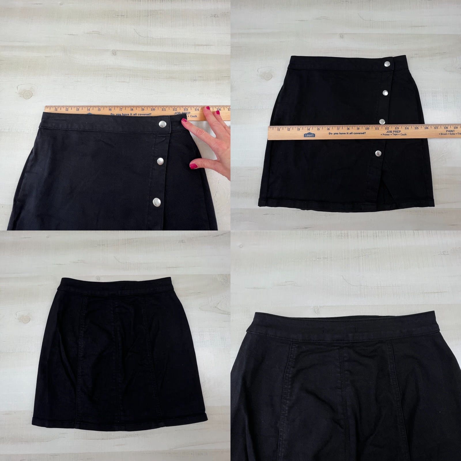 Pacsun VINTAGE PacSun Womens Mini Skirt 24 Black Denim Snap Button Up Short Casual Stretch Size 42" / US 20 - 8 Thumbnail