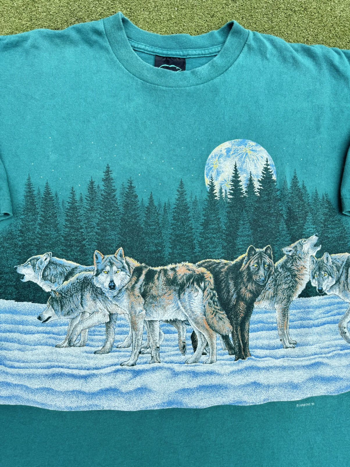Vintage 1991 Habitat Wolves Wolf Vintage Animal AOP T-Shirt | Grailed