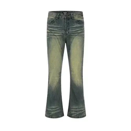 distressed flared fade skate double knee jeans