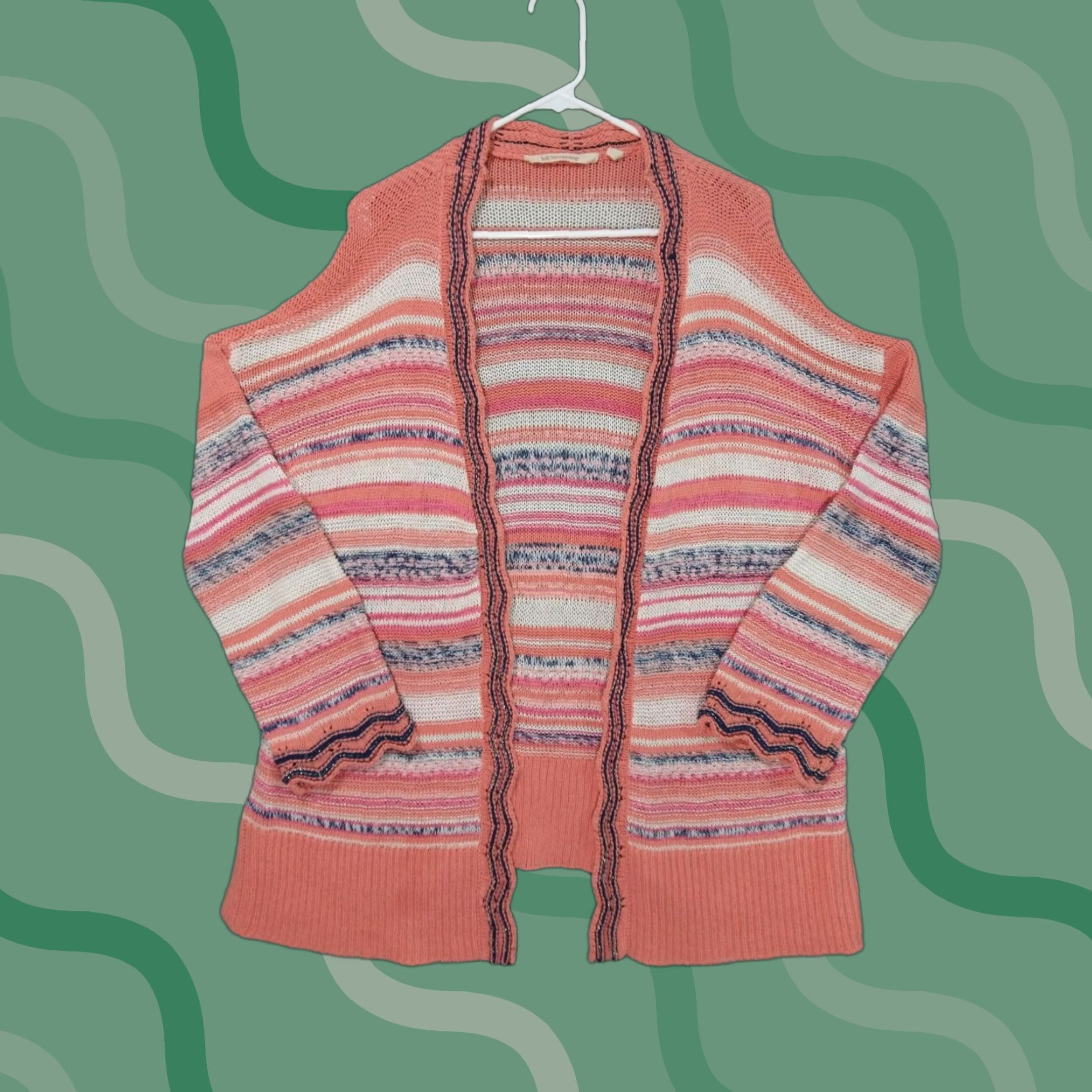 Soft Surroundings Soft Surroundings Sweater Womens Medium Pink Striped Open Front Cardigan Size M / US 6-8 / IT 42-44 - 1 Thumbnail