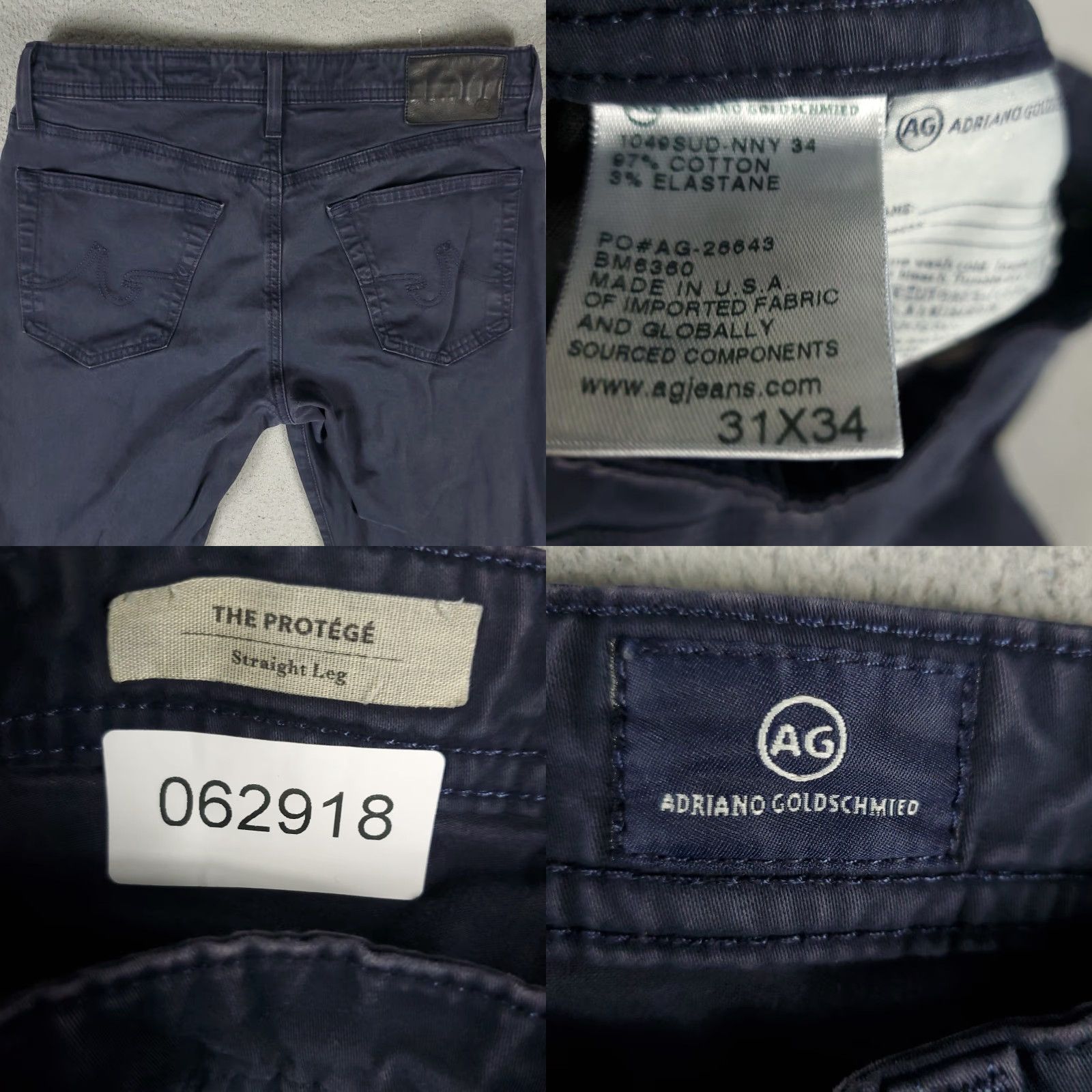 Vintage VINTAGE AG Adriano Goldschmied Jeans Mens 31x28 Straight Leg Blue Cotton Pants Size US 31 - 8 Thumbnail