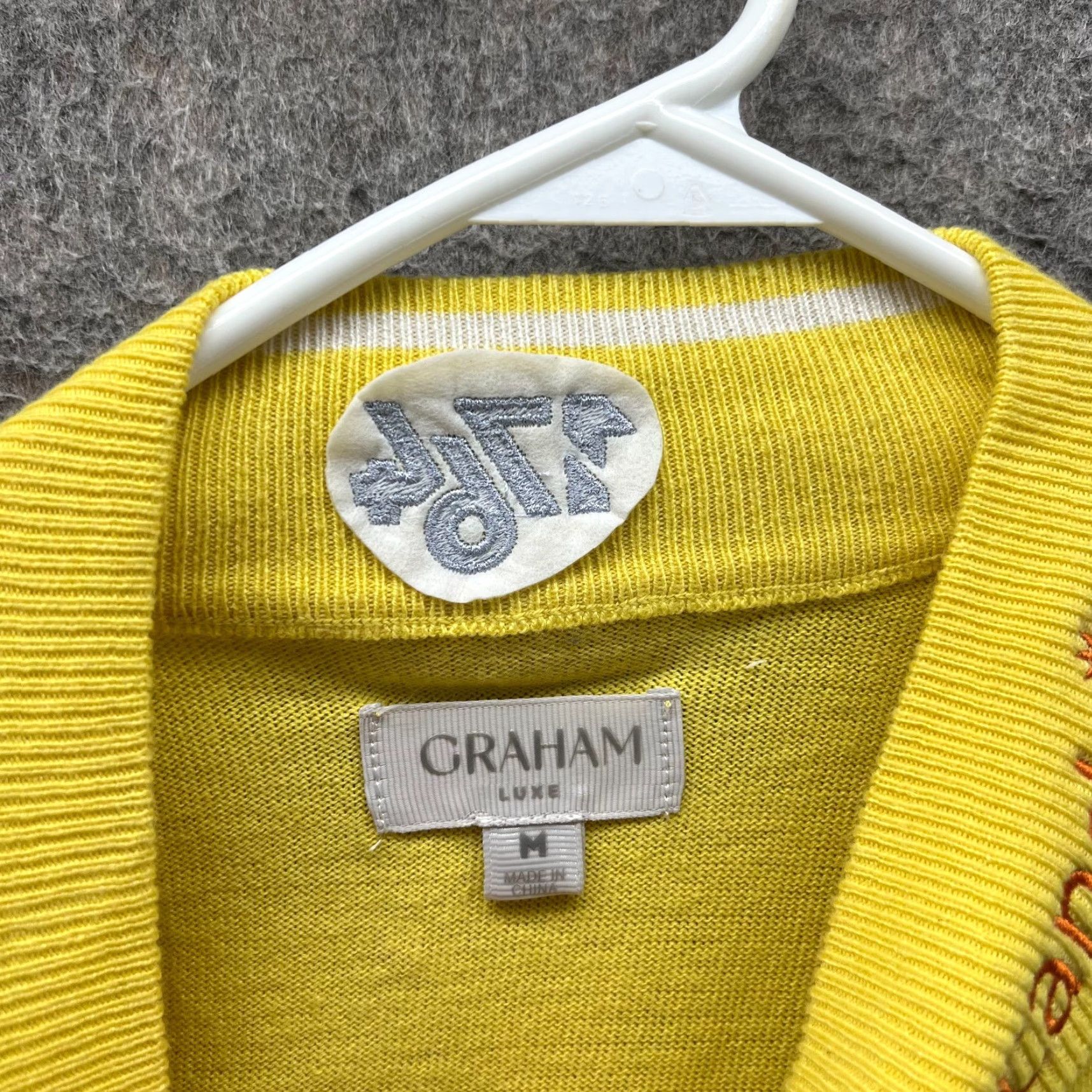 Vintage Graham Luxe Pullover Sweater Men M Yellow Embroidered Zipper Mock Neck Knit Cotton Long Sleeve Water: None Size US M / EU 48-50 / 2 - 7 Thumbnail