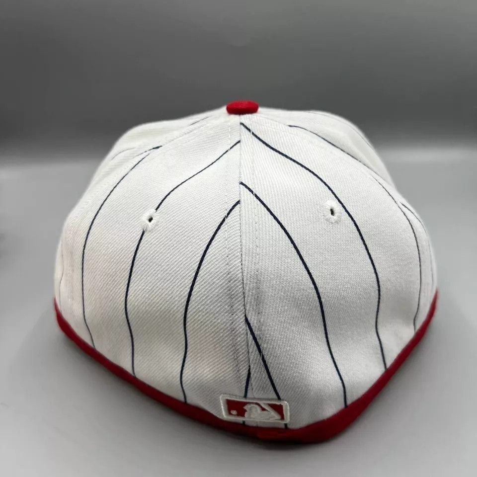 New Era Cincinnati Reds Hat Men 7 1/8 White Pinstripes Fitted Cap Size ONE SIZE - 7 Thumbnail