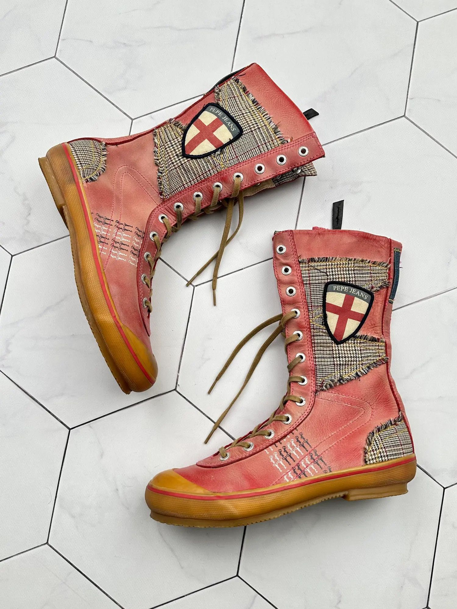 image of Avant Garde x Pepe Jeans Vintage Amazing Leather/canvas Biker Boots, Women's (Size 5)