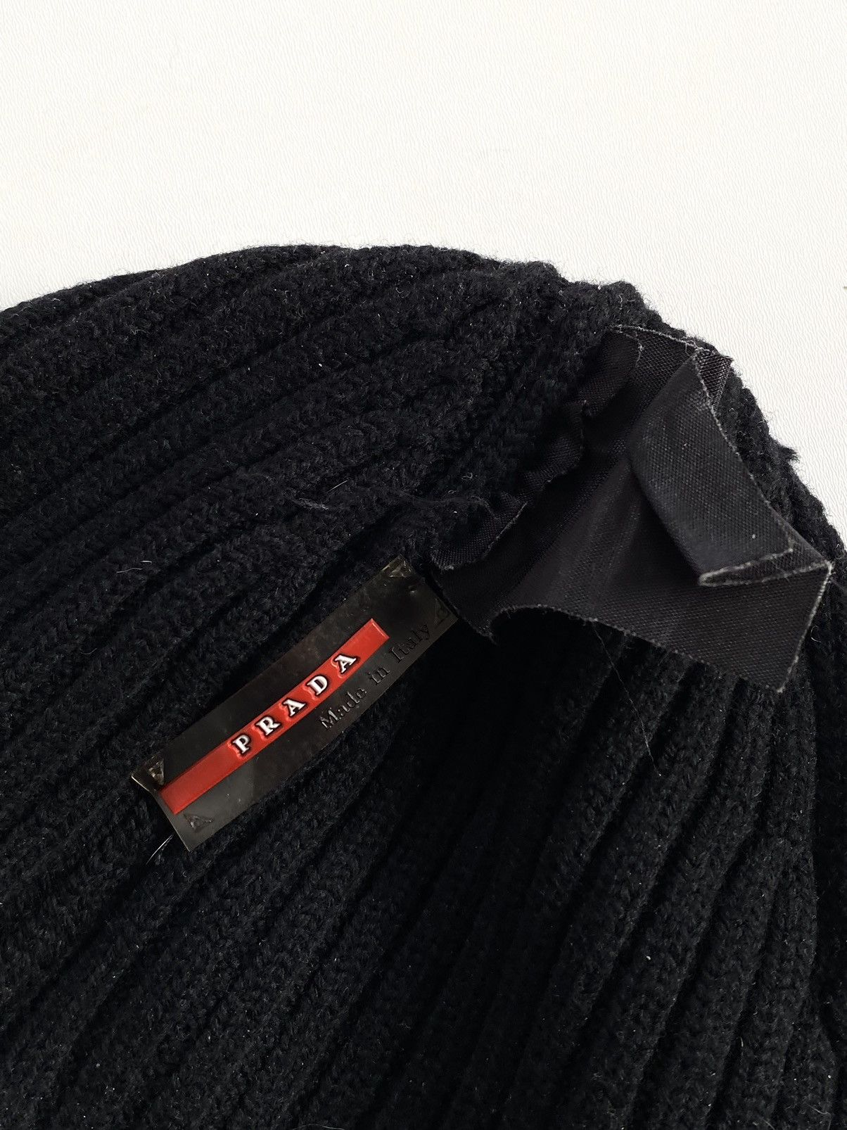 Prada Vintage 1990s Prada Sport Red Tab Black Wool Beanie Hat Size ONE SIZE - 3 Thumbnail
