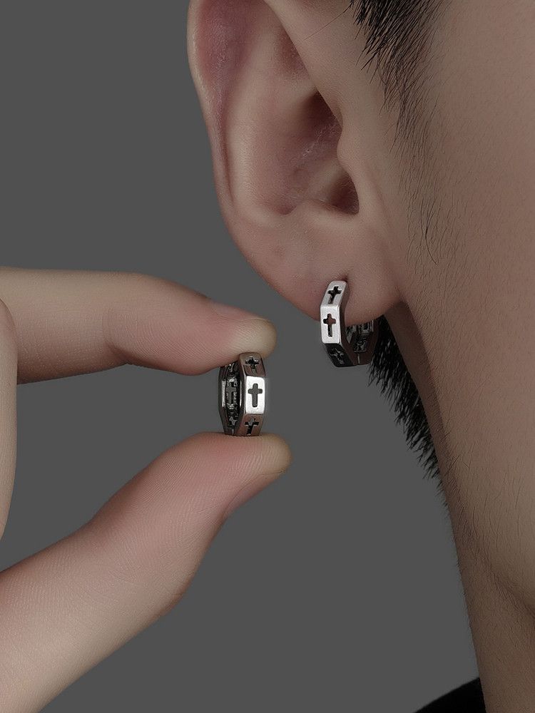 Jewelry × Sterling Silver Cross Vibe Earrings Gothic Punk Chrome One pairs Jewelry Size ONE SIZE - 5 Thumbnail