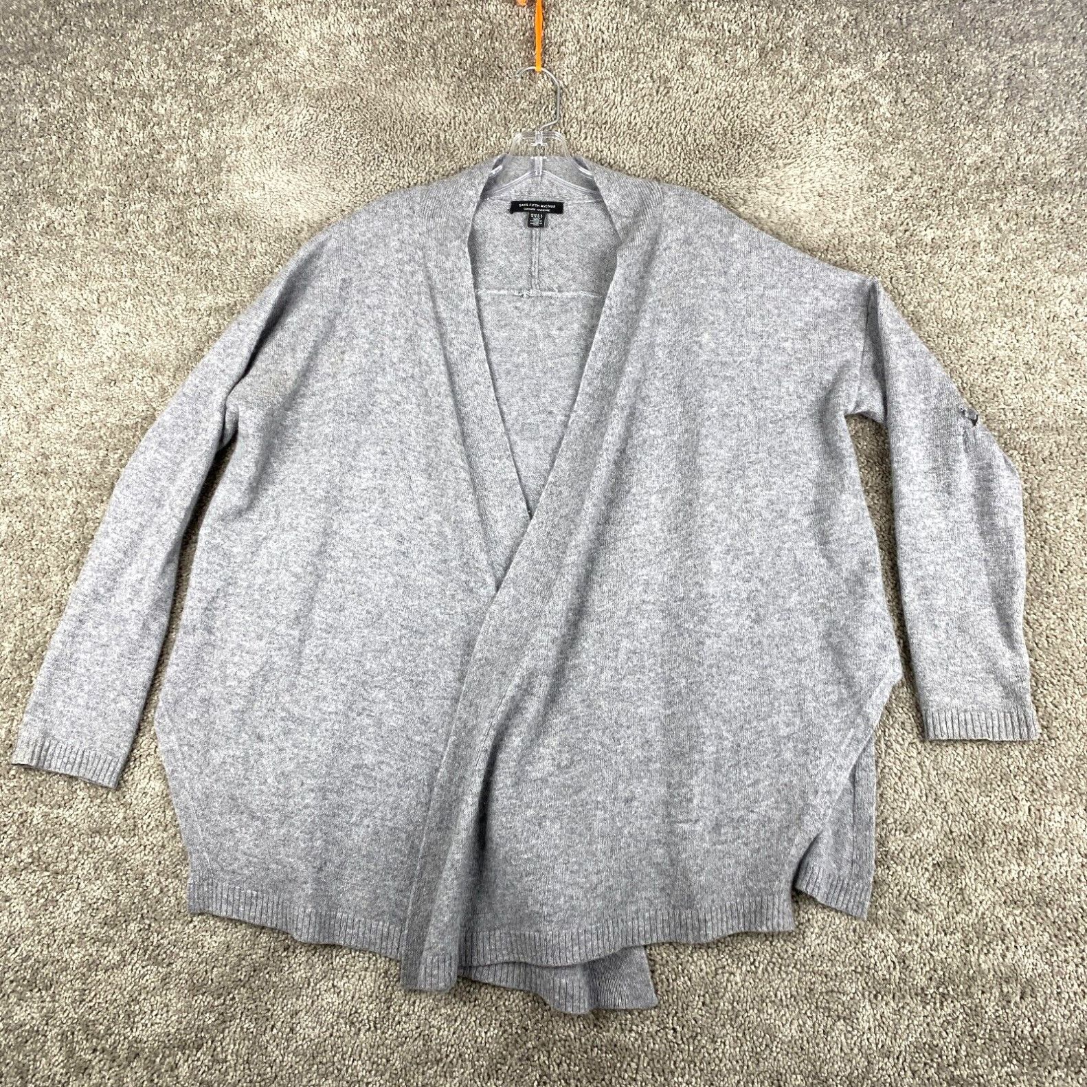 image of Saks Fifth Avenue 100% Cashmere Cardigan Sweater Women's Medium Gray in White
