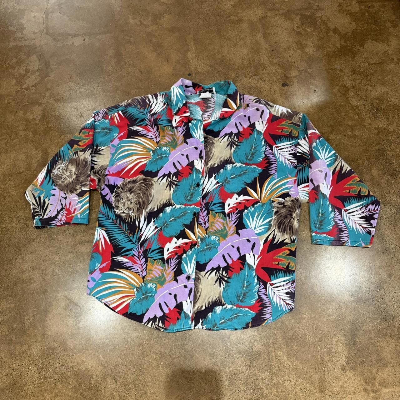 Designer Tropical Lion Button Up Size M / US 6-8 / IT 42-44 - 2 Thumbnail