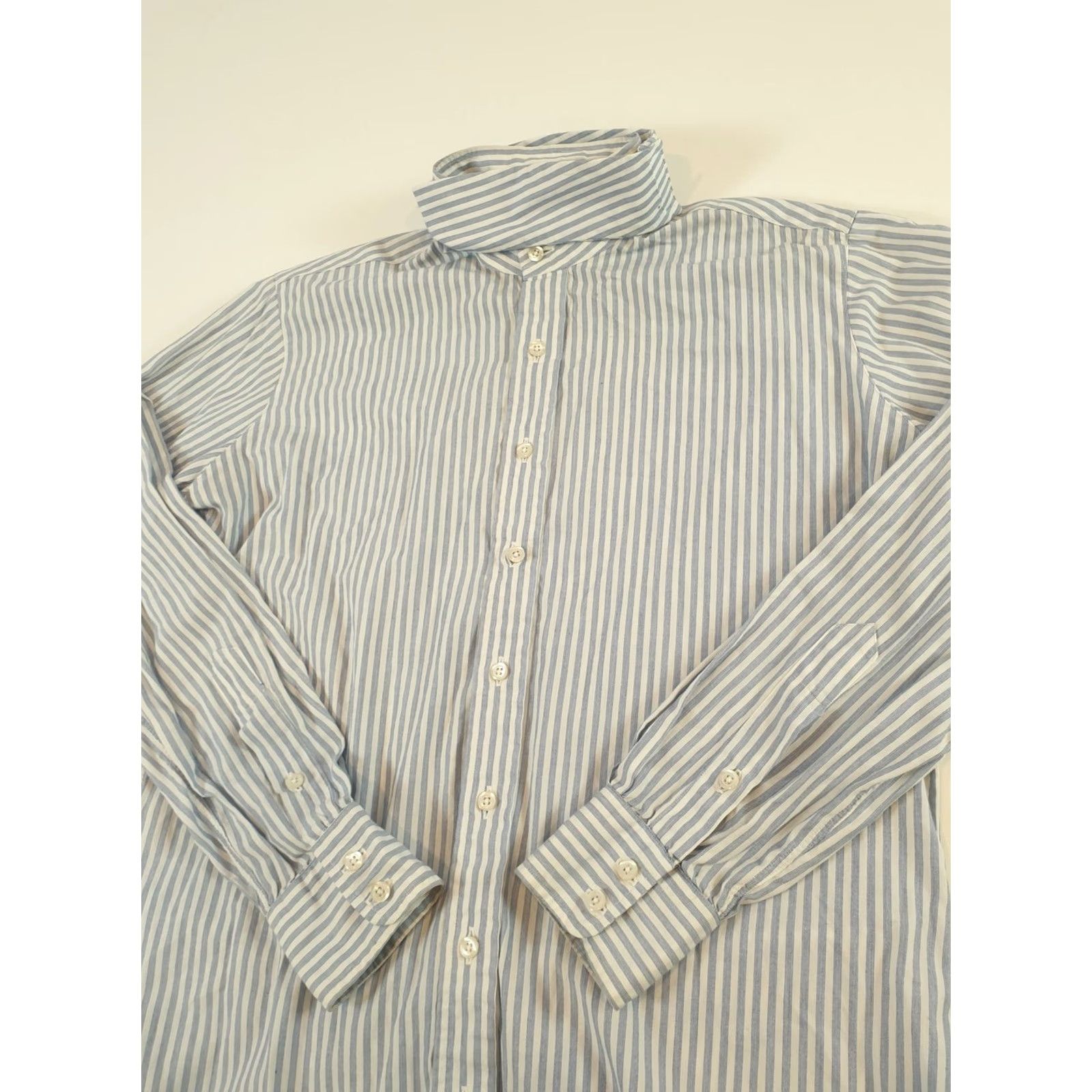Vintage VINTAGE Essex Shirt Mens 40 Blue White Stripe Detachable Club Collar Dress 80s Size 40R - 2 Thumbnail