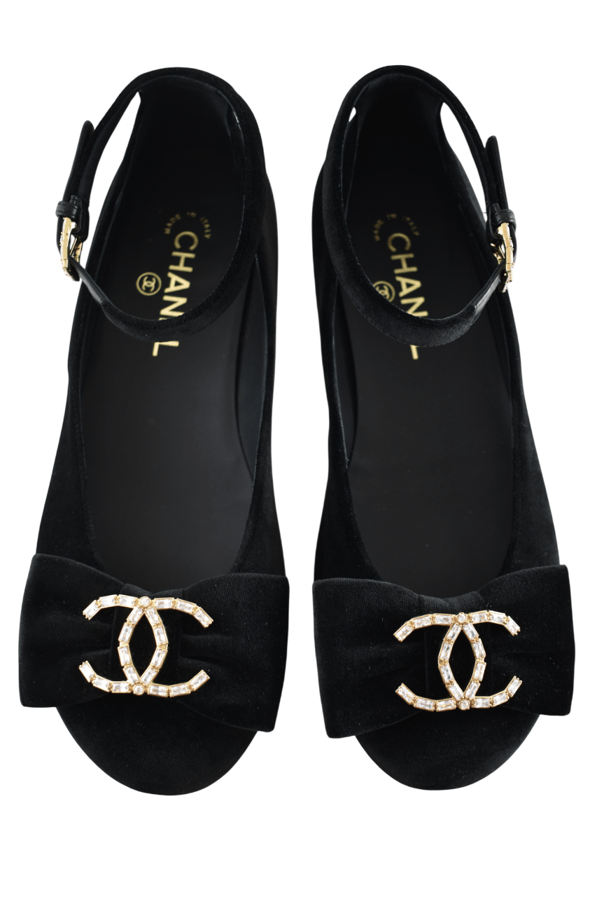 Chanel Chanel 24K Velvet Crystal CC Bow AnkleStrap Ballet Flat 36.5 Size US 6.5 / IT 36.5 - 2 Thumbnail
