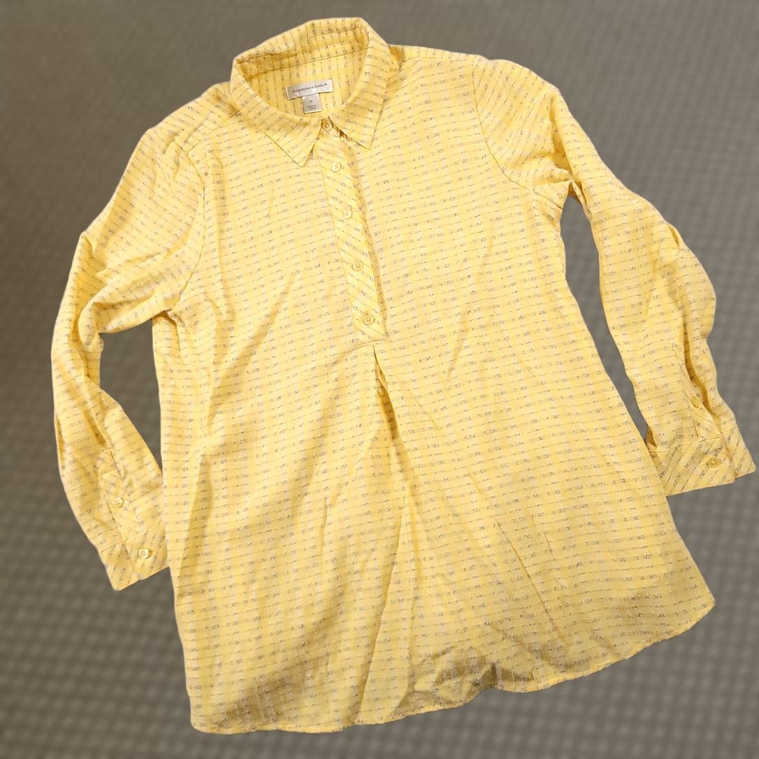 Vintage Christopher & Banks Henley Collared Shirt Women's Medium Yellow Blouse Pockets Shirt Size M / US 6-8 / IT 42-44 - 1 Thumbnail