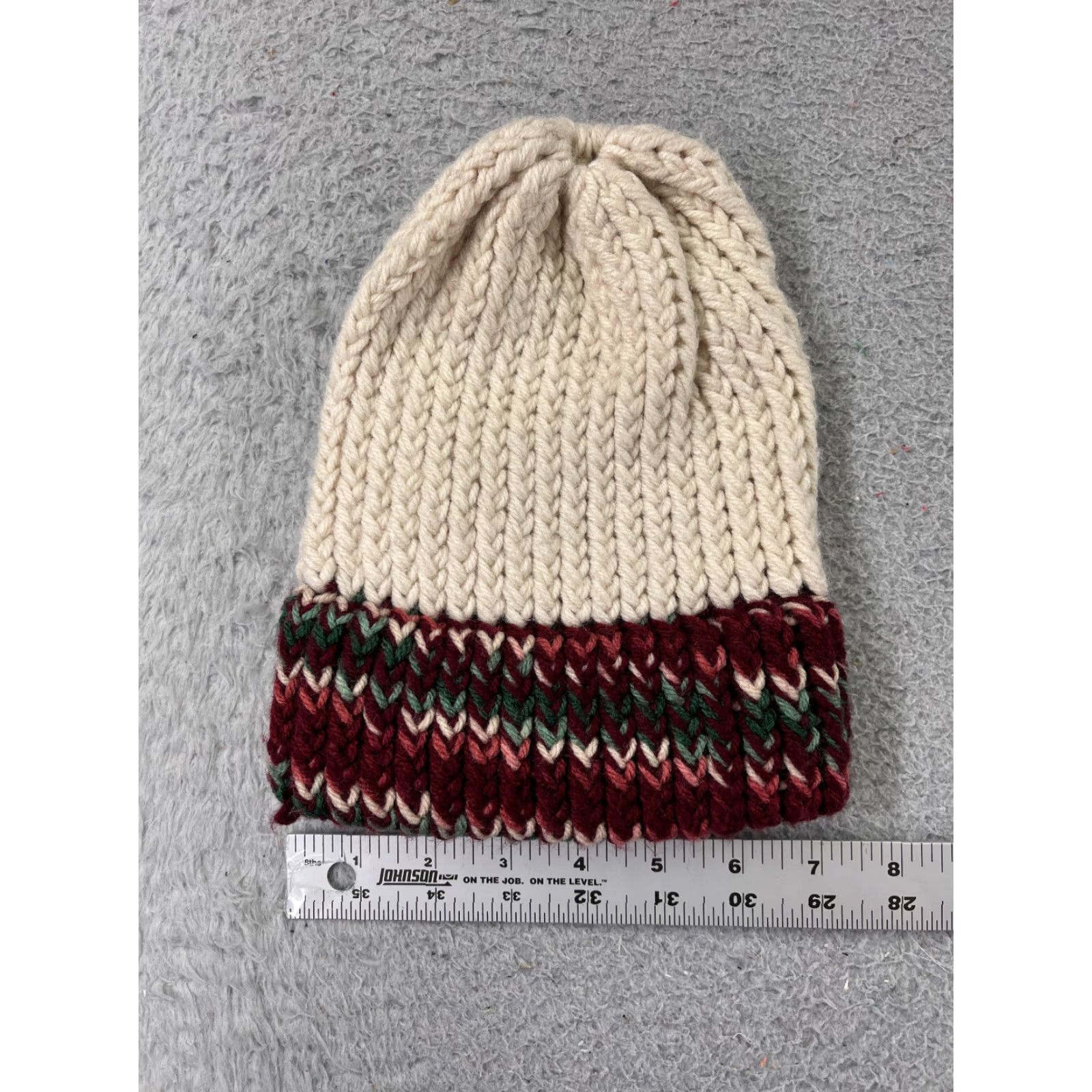 Vintage Beanie Beanie Womens Ivory Red Green Acrylic Crochet Knit Ski ShirtAdult One Size Ivory Knit Beanie Ski Women Size ONE SIZE - 3 Thumbnail
