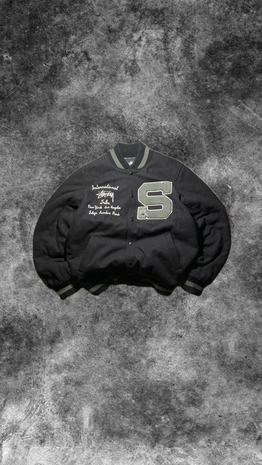 Stussy × Vintage ⛩️Stüssy Varsity Wool Bomber Jacket M y2k baggy rare big logo Size US M / EU 48-50 / 2 - 1 Thumbnail