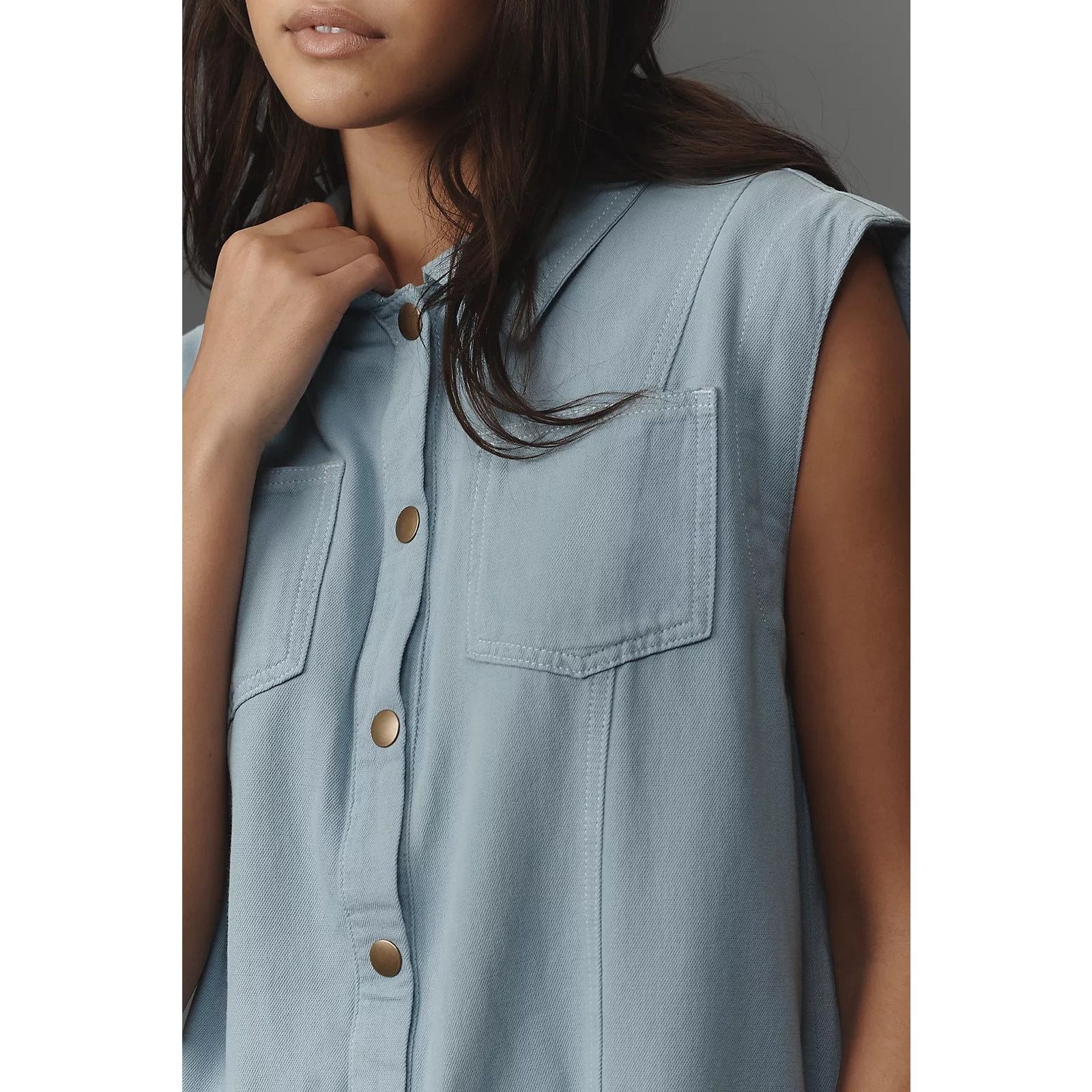 Anthropologie NWT Pilcro Sleeveless Collared Romper $148 SMALL Blue Size 28" / US 6 / IT 42 - 2 Thumbnail
