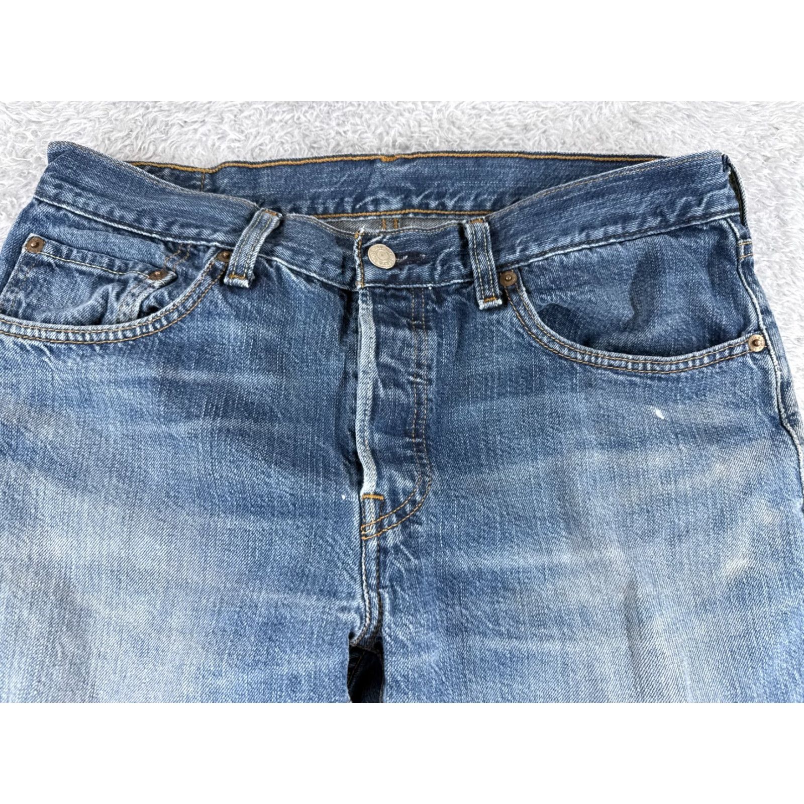Levi's Levi's 501 Jeans Adult 30 Blue Distressed Cotton Button Fly Straight Regular 30x28 90s Mens Size US 30 / EU 46 - 4 Thumbnail