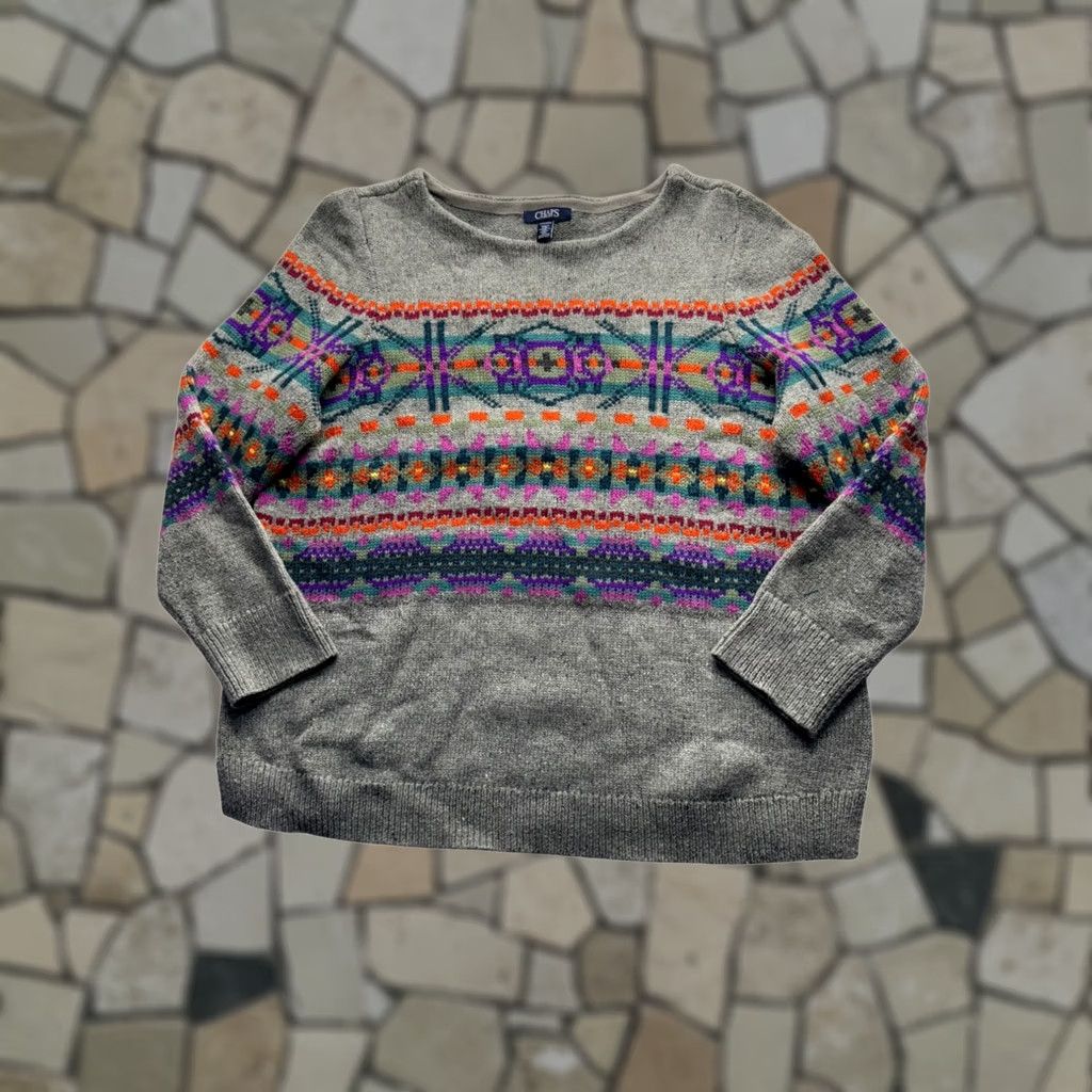 Chaps Chaps Women Fair Isle Sweater 2XL Gray Pullover Size XXL / US 16-18 / IT 52-54 - 1 Thumbnail