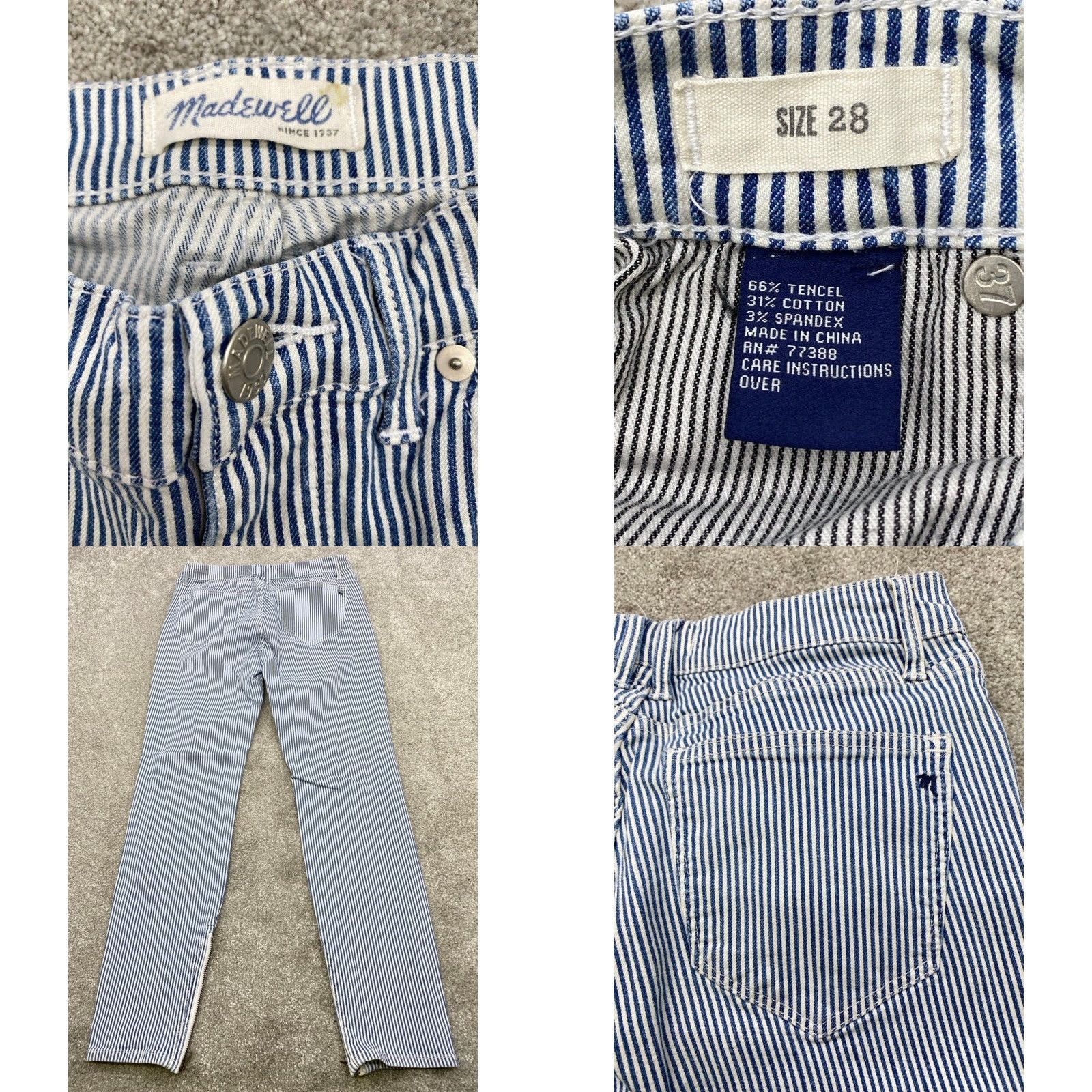 Madewell Madewell Jeans Women's 28 Blue White Striped Denim Slim Fit Zippered Ankles 5327 - Shirt/Jeans? Size 28" / US 6 / IT 42 - 8 Thumbnail