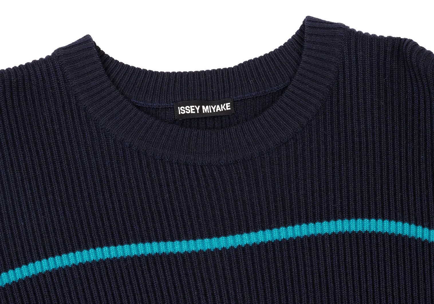 Issey Miyake Wool Ribbed Knit Sweater in Navy and Light Blue, Size M Size US M / EU 48-50 / 2 - 5 Thumbnail