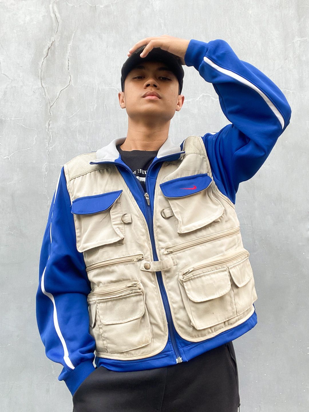 Nike × Streetwear Reworked Nike Zip-up Tactical Tracktop Blue-Tan | Grailed