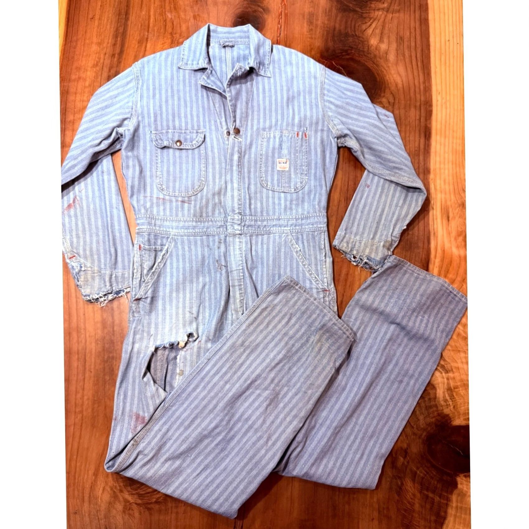 JCPenney Vintage Penneys Big Mac Coverall Mens Cotton Work Striped Sanforized 1940s A4-21 Size US 37 - 2 Thumbnail