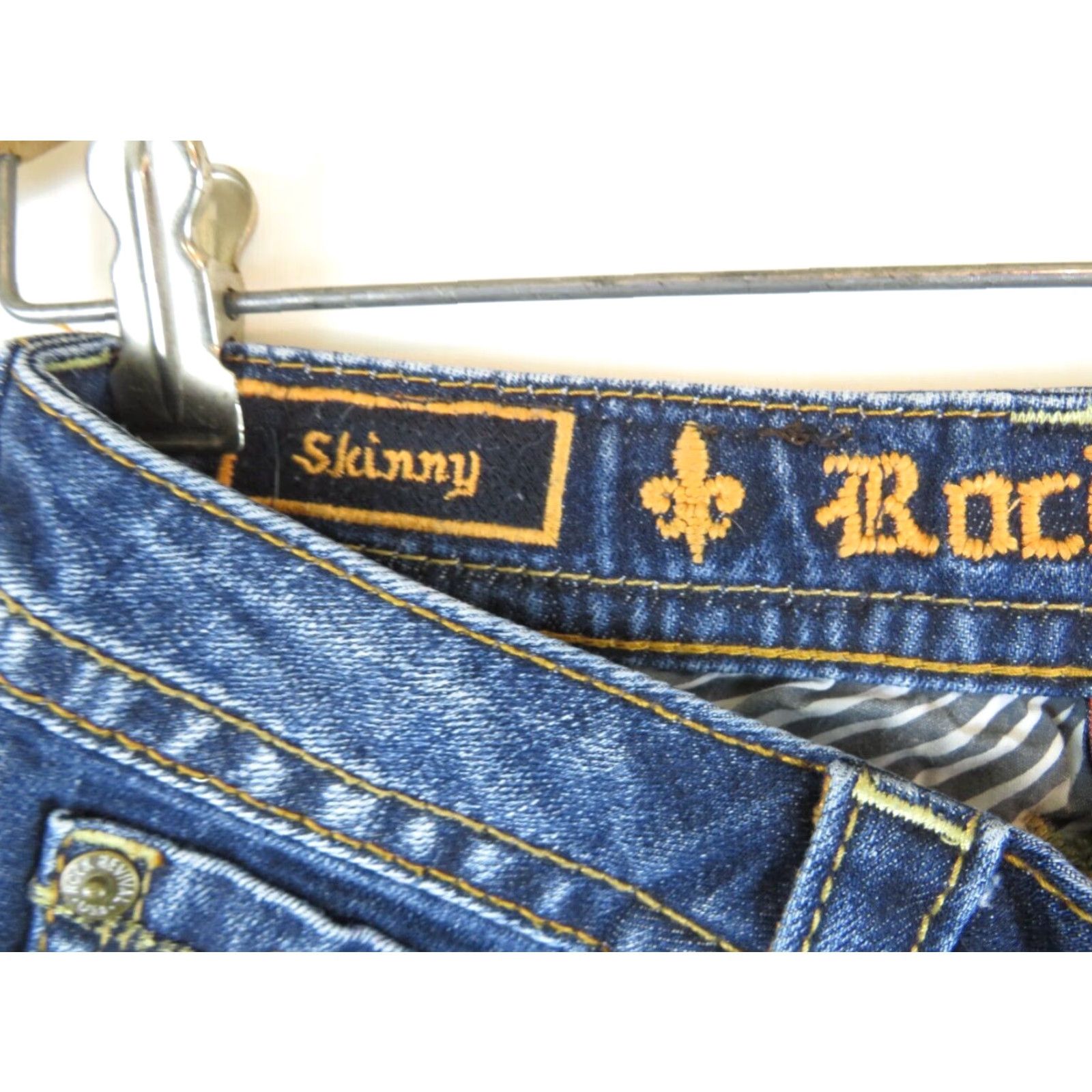 Vintage Rock Revival Jessica Skinny Jeans Womens Size 27 Button Zip Distressed Blue Denim Cotton Blend Regular Slim/Narrow Fit 27in Waist Womens Size 27" / US 4 / IT 40 - 5 Thumbnail