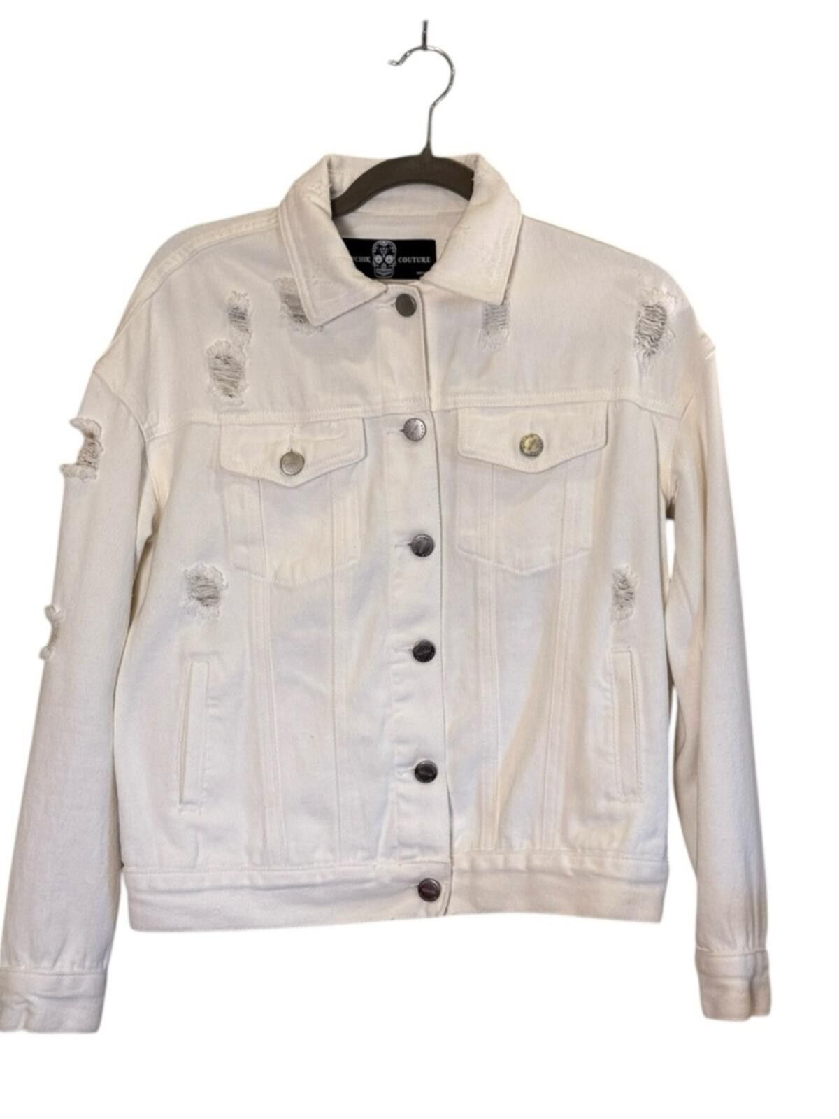 Other HipChik Distressed White Denim Jean Jacket Studded Skull Size S / US 4 / IT 40 - 1 Thumbnail