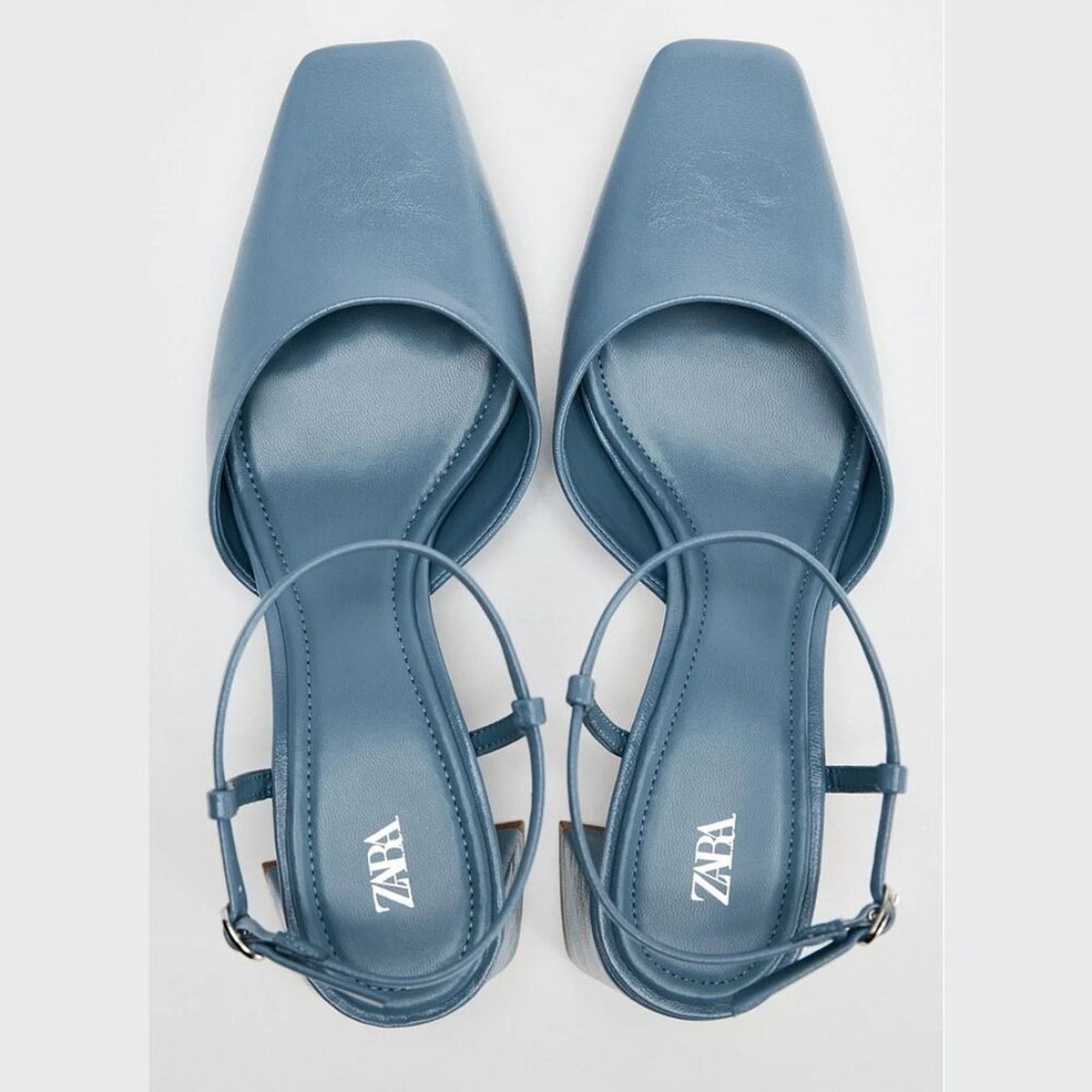 Zara Zara Blue Square Toe Slingback Block Heels NWT Size US 7.5 / IT 37.5 - 18 Thumbnail