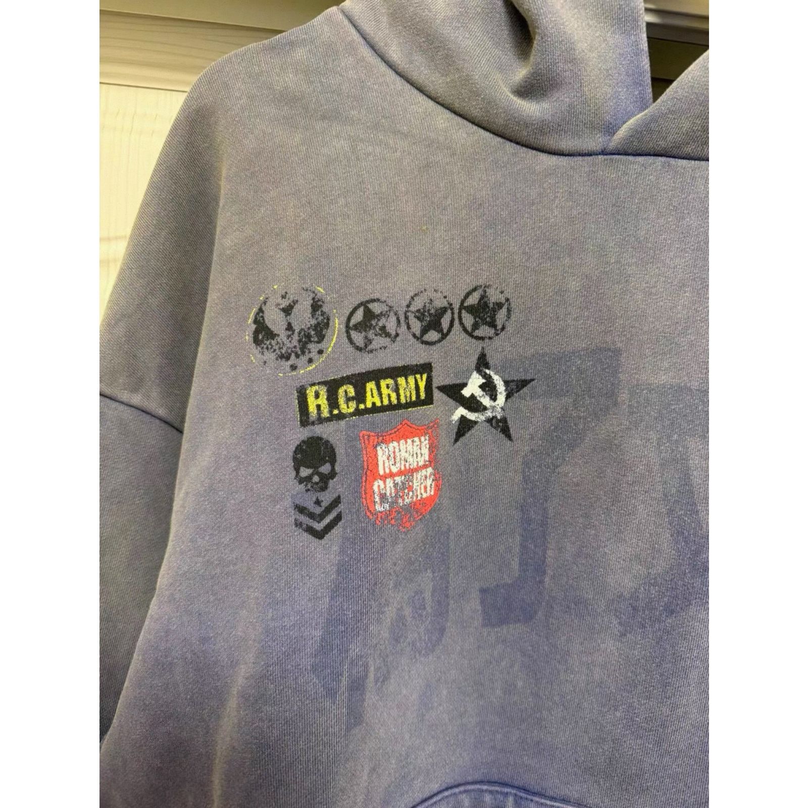 Japanese Brand Japanese Brand Vintage Faded Wash War Hoodie Purple Blue Size US S / EU 44-46 / 1 - 2 Thumbnail