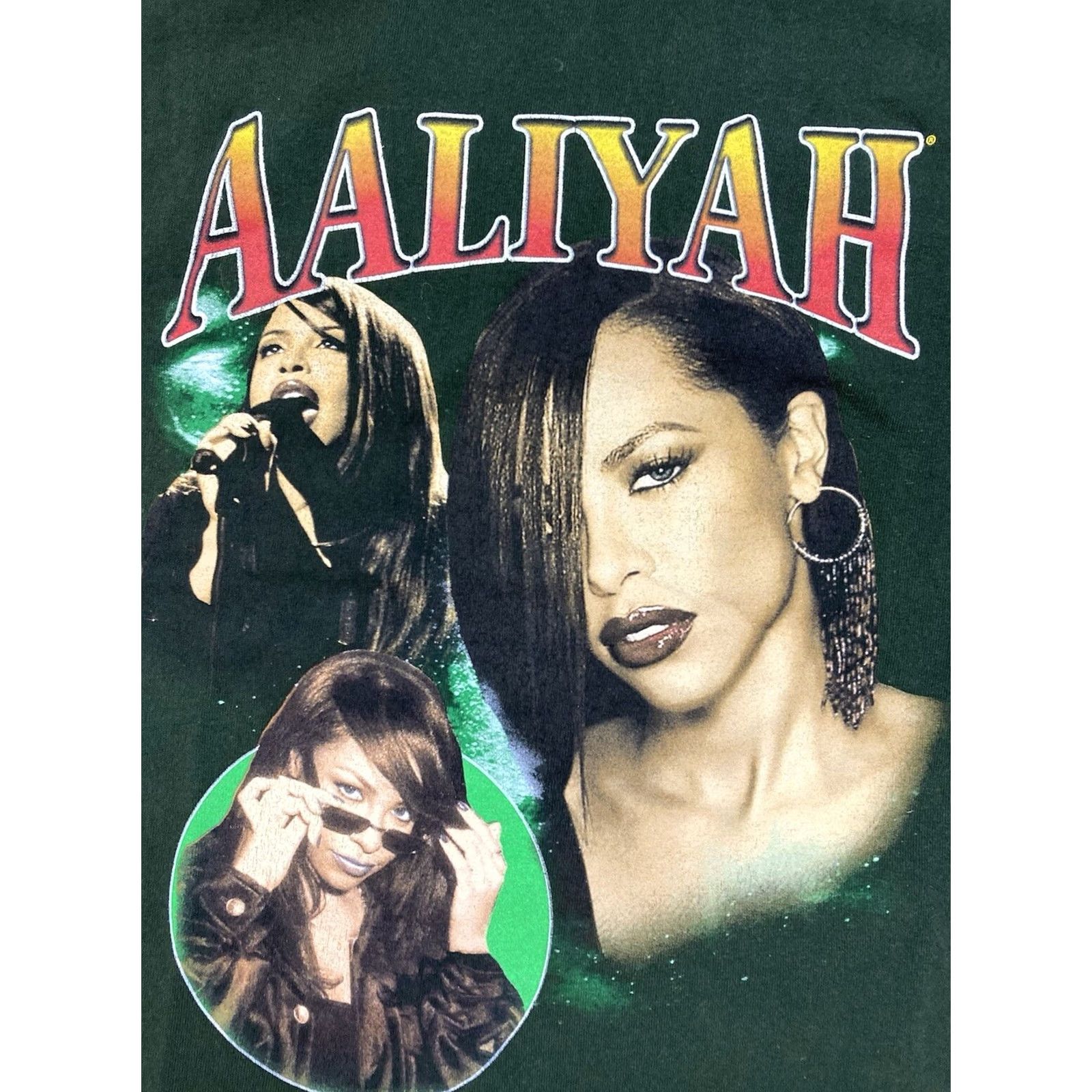 Vintage Aaliyah Graphic T-shirt Women Medium Green Short Sleeve Music Shirt Size M / US 6-8 / IT 42-44 - 2 Thumbnail