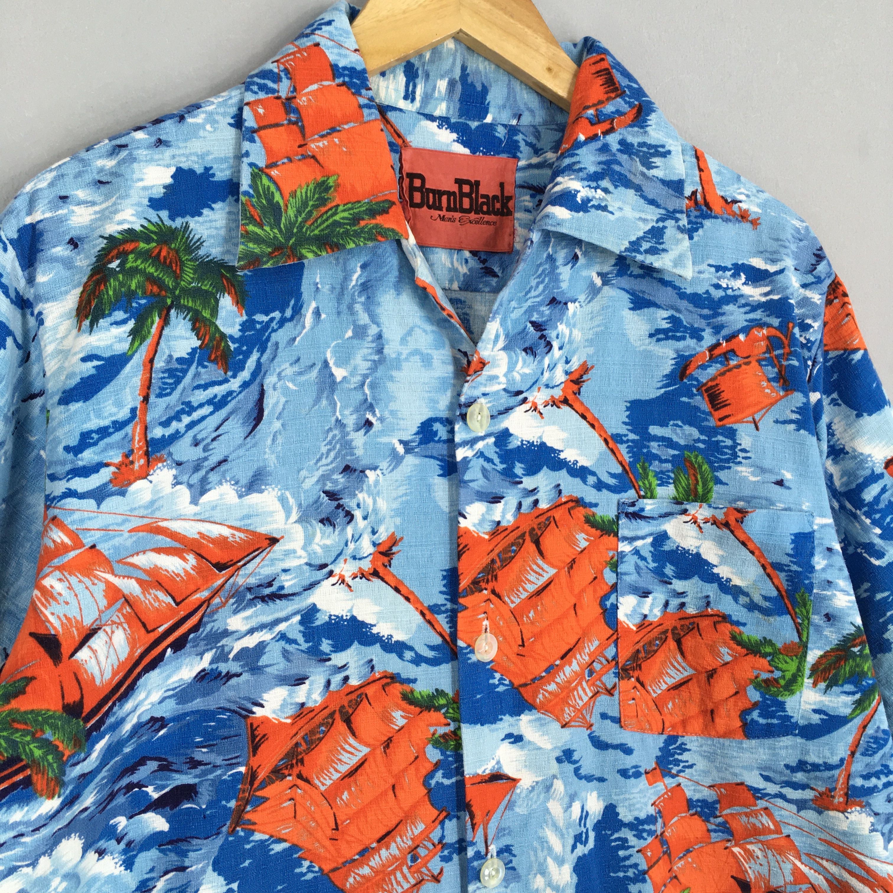 Vintage Japanese Hawaiian Sailing Beach Ocean Wave Shirt Large Size US L / EU 52-54 / 3 - 3 Thumbnail