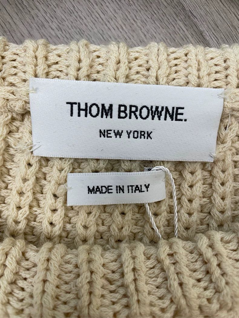 Thom Browne Thom browne Beige four-striped pure wool round-neck sweater Size US S / EU 44-46 / 1 - 5 Thumbnail