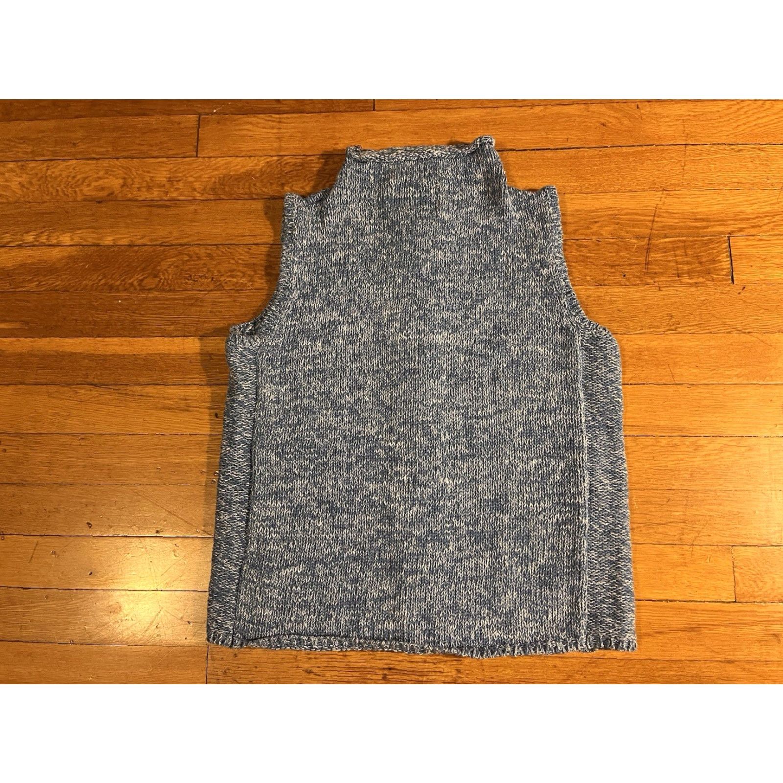 Anthropologie VINTAGE Curio Sweater Vest Women’s Large L Blue White Cable-Knit Mock Neck Sleeveless Casual 90s Retro Classic Preppy Knit Vest Womens Size L / US 10 / IT 46 - 6 Thumbnail