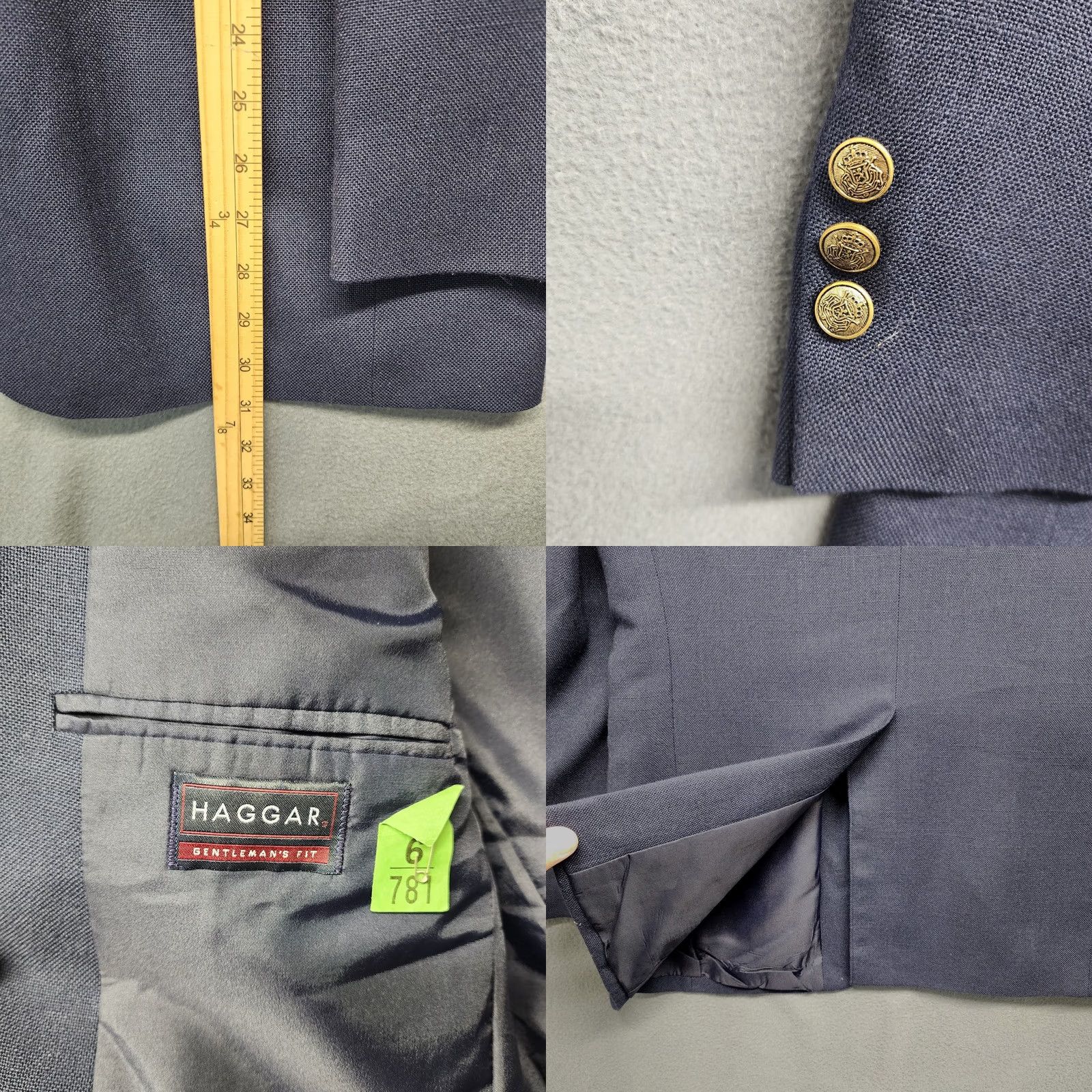 Haggar VINTAGE Haggar Blazer Mens 40 R Navy Blue Gold Button Gentlemans Fit Sport Coat USA Mens Size 40R - 8 Thumbnail