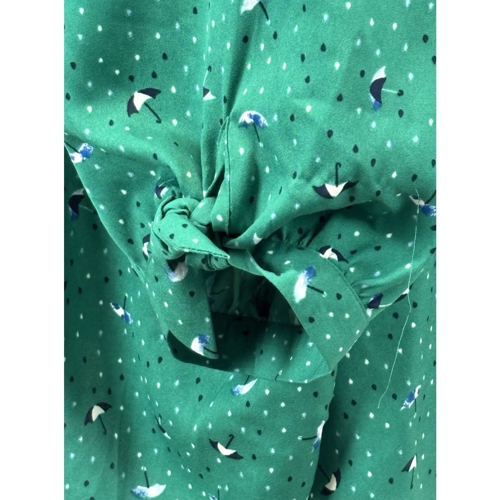 Vintage Catherines Top Blouse Womens 3X Plus Green Umbrellas Print Chiffon Tie Sleeve Button Up Size XXL / US 16-18 / IT 52-54 - 6 Thumbnail