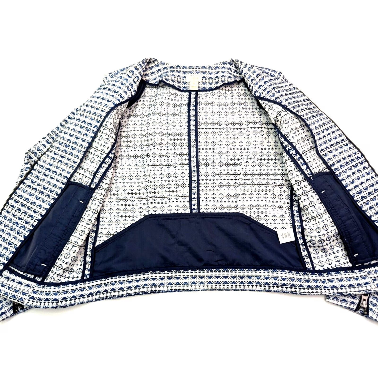 J.Crew J.CREW Blazer Jacket Cropped Blue Geometric Jacquard Womens XS Front Zipper Sleeve Notch Vintage: No Size XS / US 0-2 / IT 36-38 - 4 Thumbnail
