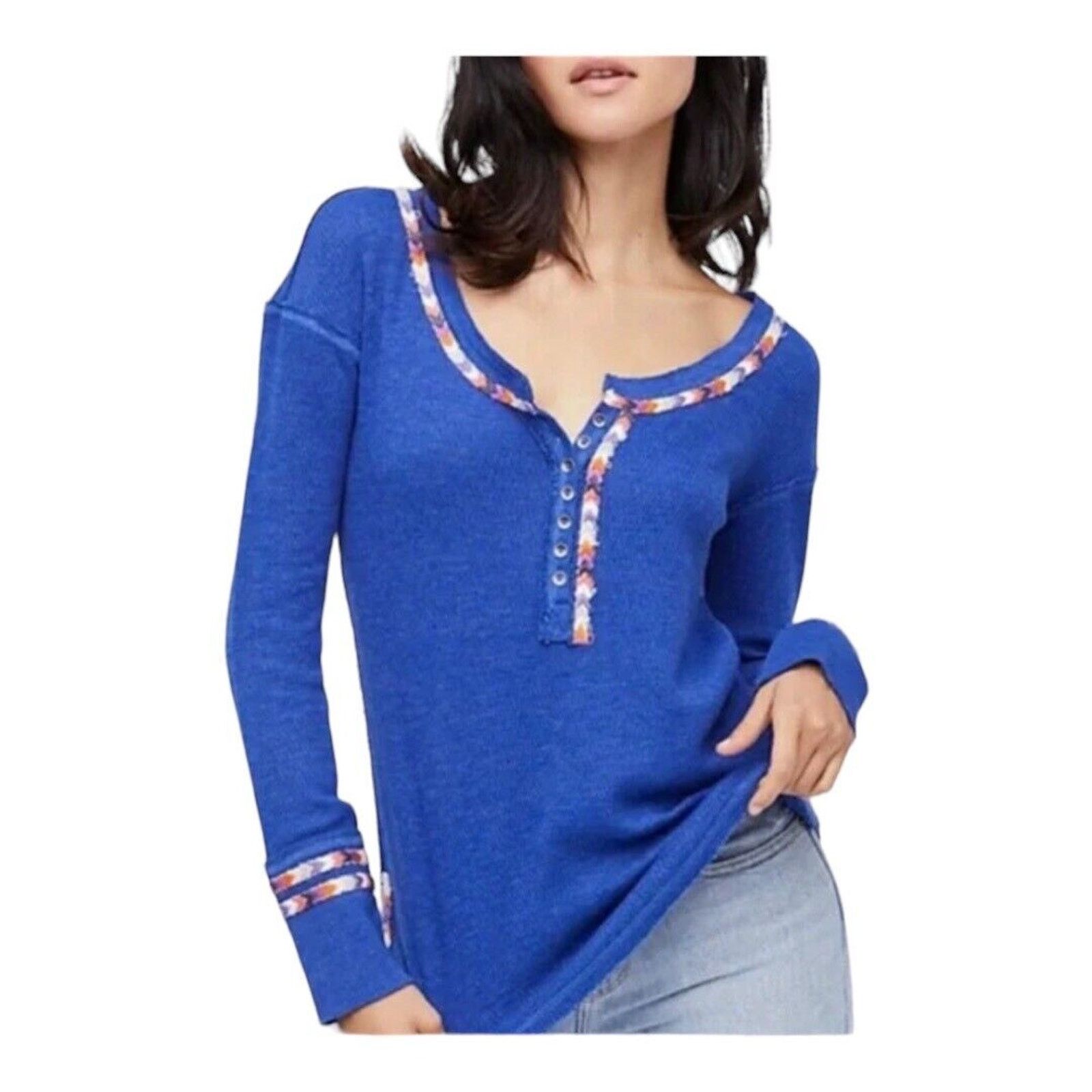 The Weeknd Free People We The Free Blue Rainbow Henley Thermal Size XS / US 0-2 / IT 36-38 - 1 Thumbnail