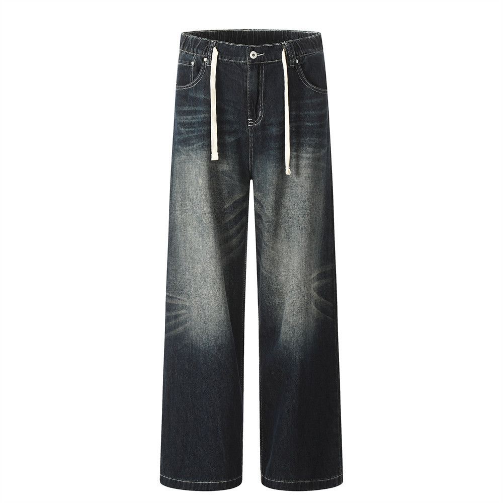 Japanese Brand × Jean Washed straight street fashion loose drawstring jeans y2k Size US 34 / EU 50 - 1 Thumbnail