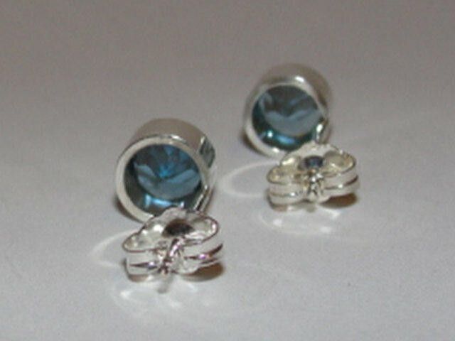 Handmade Sterling Silver Faceted Blue Topaz Bezel Set Earrings Size ONE SIZE - 2 Thumbnail