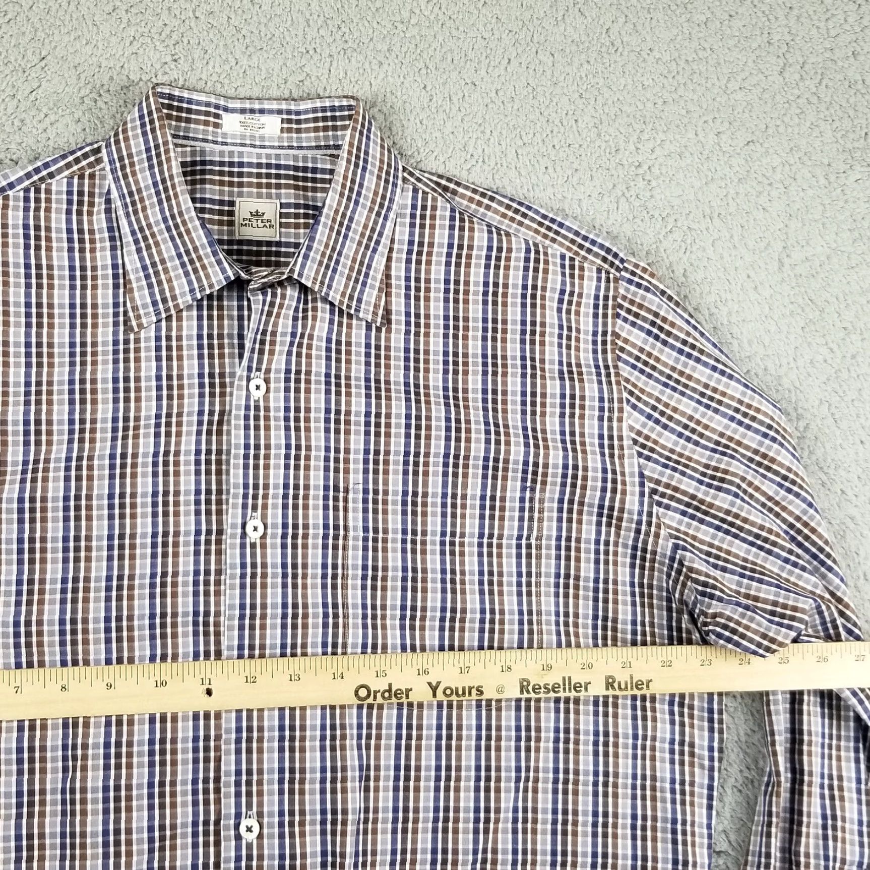 Peter Millar Peter Millar Button-Up Shirt Large Plaid Blue Long Sleeve Easy Care Business Casual Mens Size US L / EU 52-54 / 3 - 5 Thumbnail