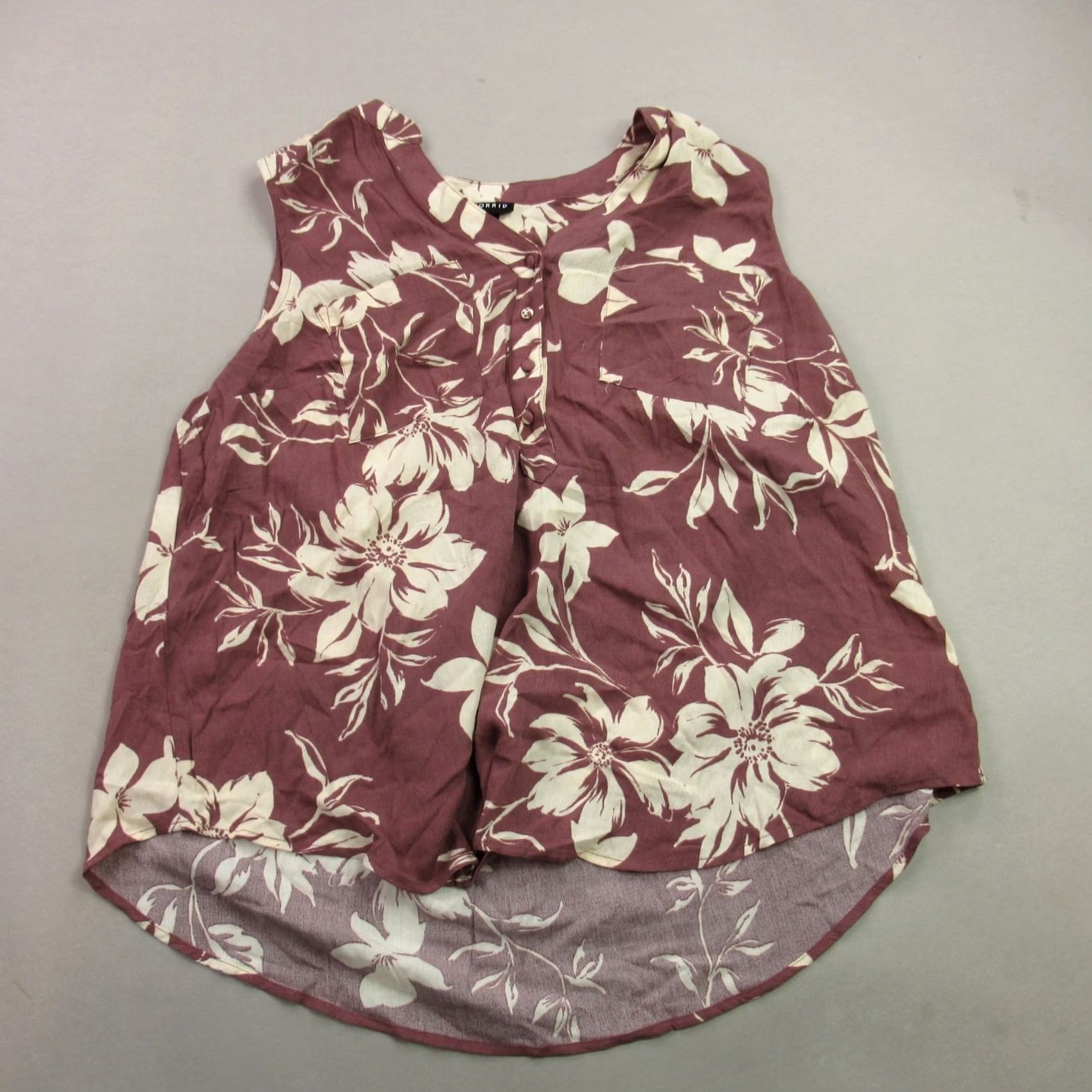 Torrid Torrid Shirt 0 Sleeveless Floral V Neck 1/4 Button Lightweight Casual Womens Size XS / US 0-2 / IT 36-38 - 2 Thumbnail